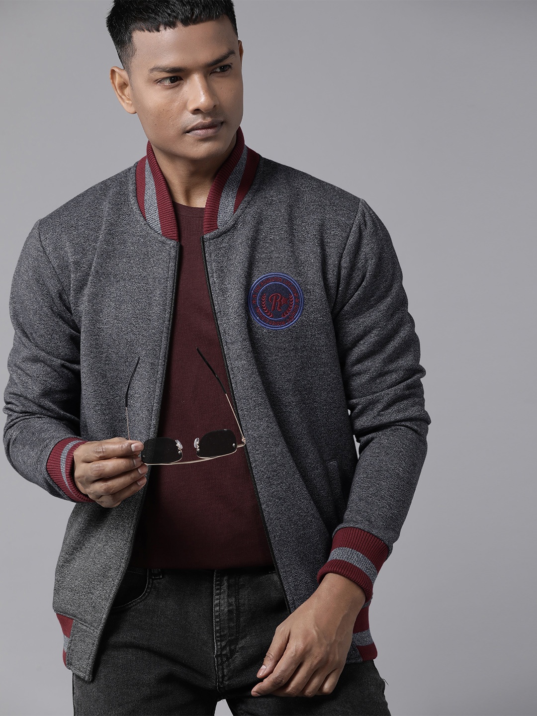 

Roadster Men Varsity Jacket, Charcoal