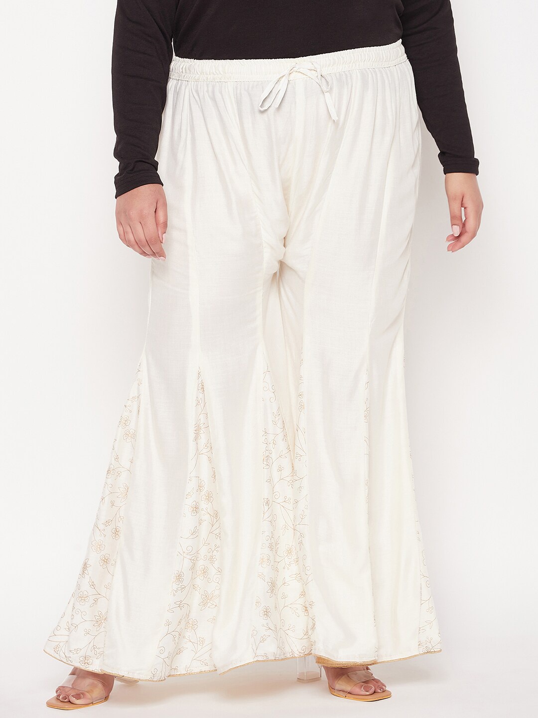 

CLORA CREATION PLUS Women Floral Printed Flared Palazzos, Cream