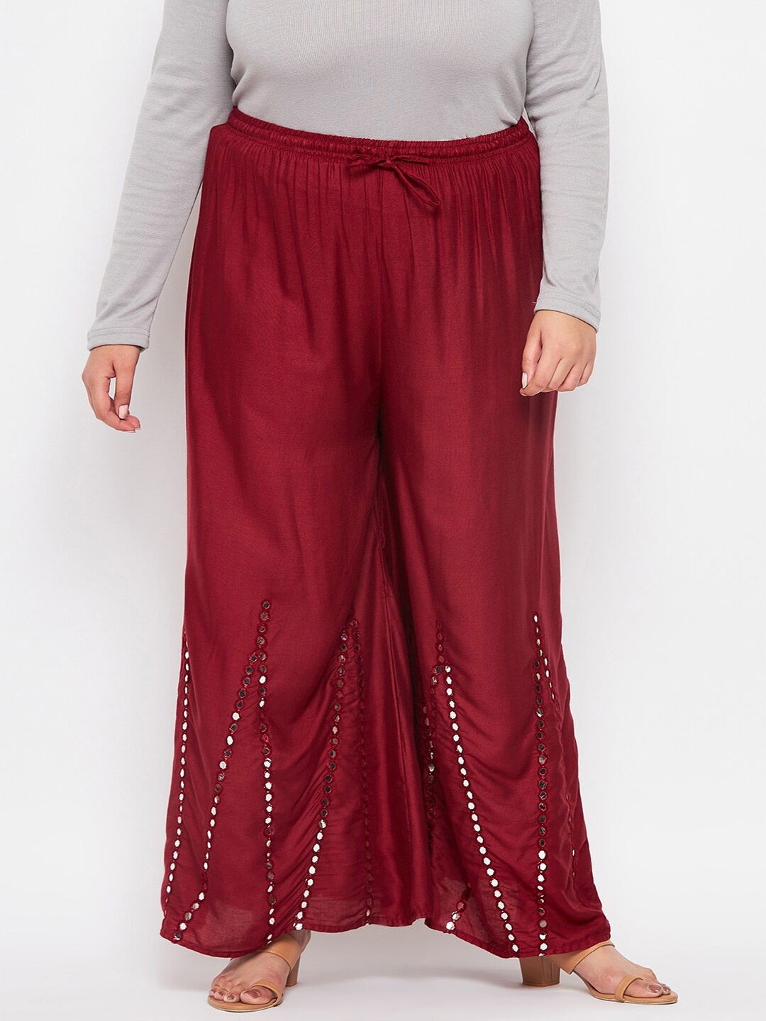 

CLORA CREATION PLUS Women Embellished Flared Palazzos, Maroon