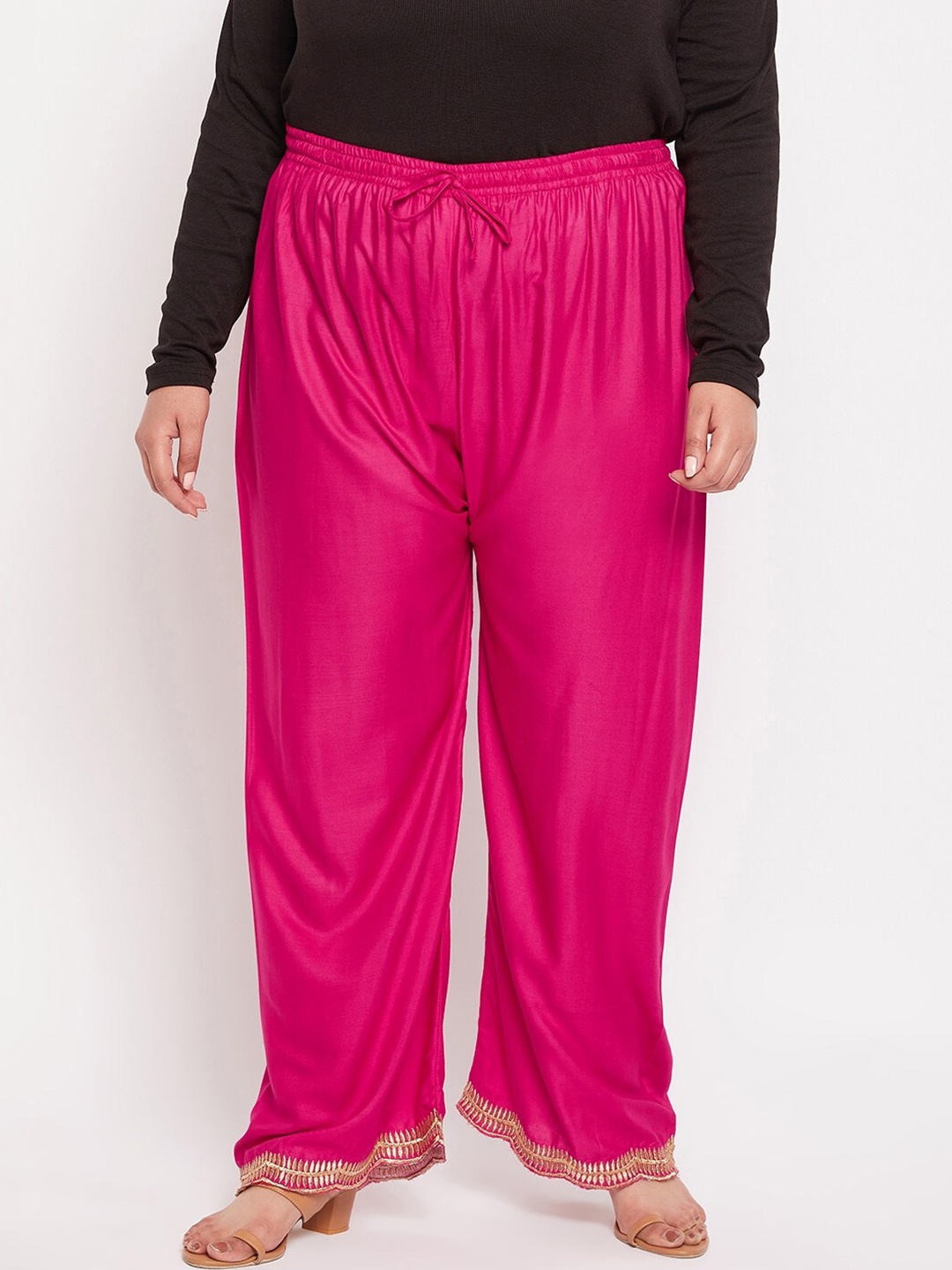 

CLORA CREATION PLUS Women Ethnic Motifs Hem Design Flared Palazzos, Magenta