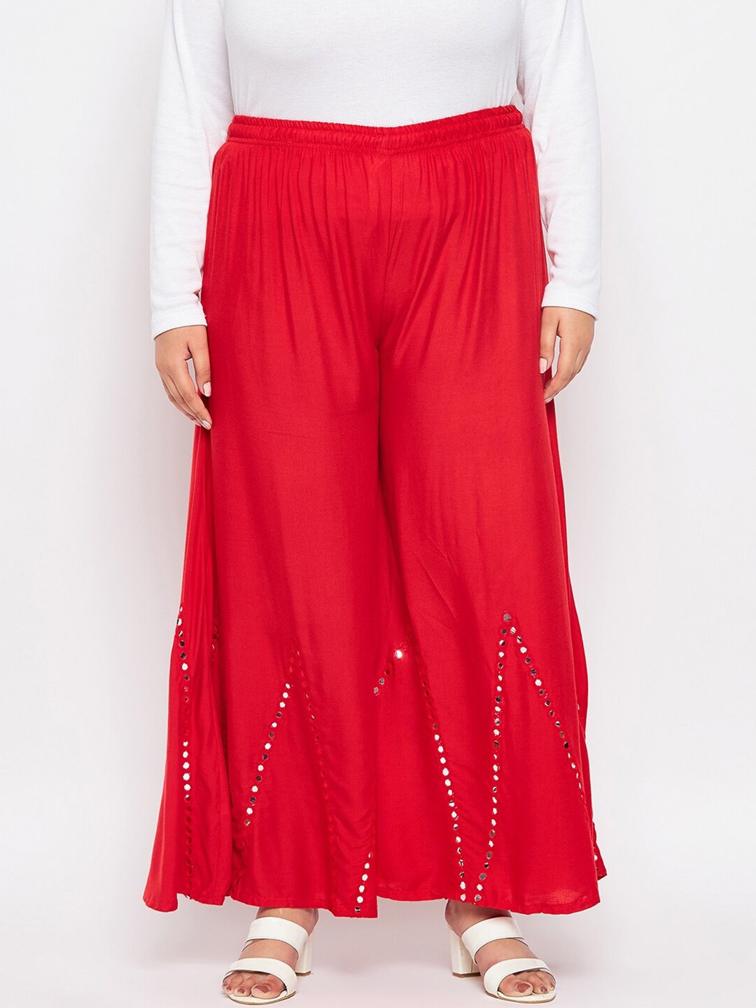 

CLORA CREATION PLUS Women Embellished Wide Leg Palazzos, Red