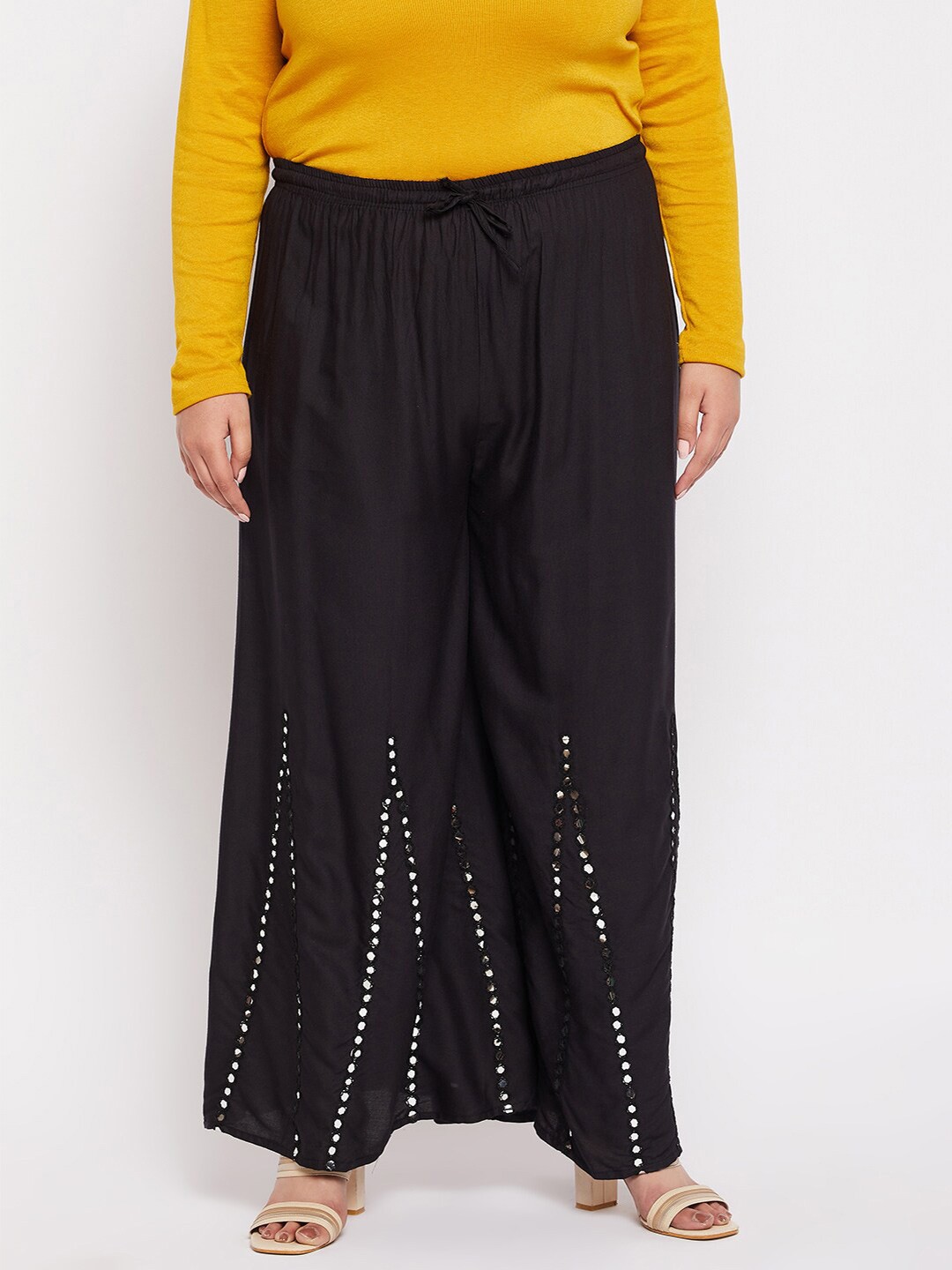 

CLORA CREATION PLUS Women Embellished Flared Palazzos, Black