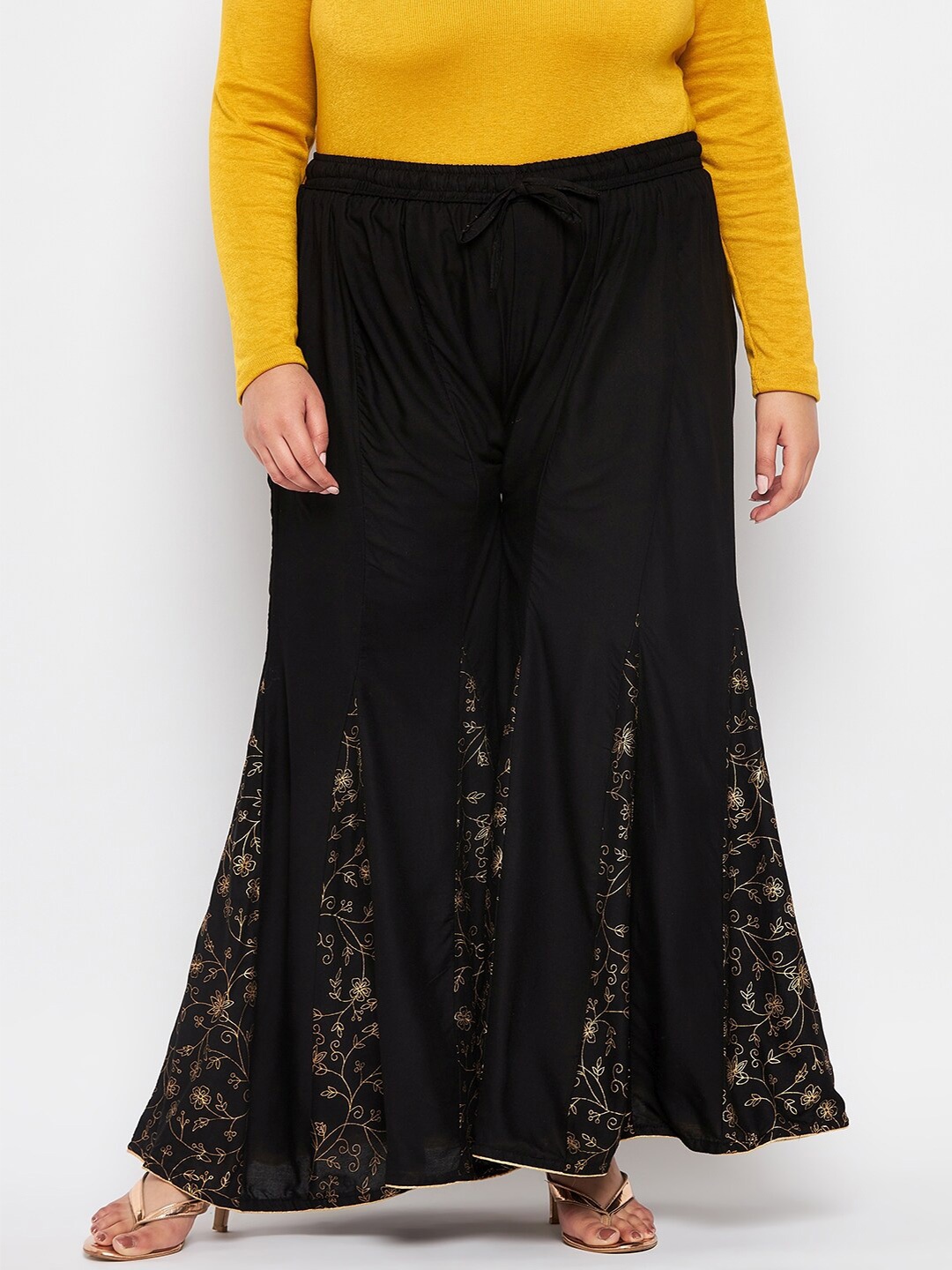 

CLORA CREATION PLUS Women Plus Size Ethnic Motifs Printed Flared Palazzos, Black