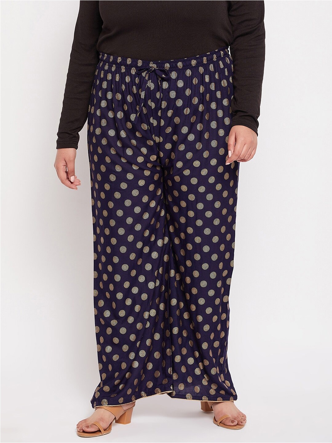 

CLORA CREATION PLUS Women Polka Dot Printed Straight Fit Palazzos, Navy blue