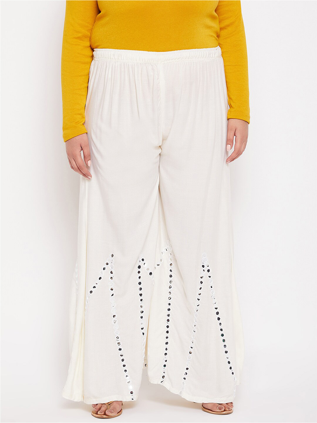 

CLORA CREATION PLUS Women Self Design Flared Palazzos, Cream