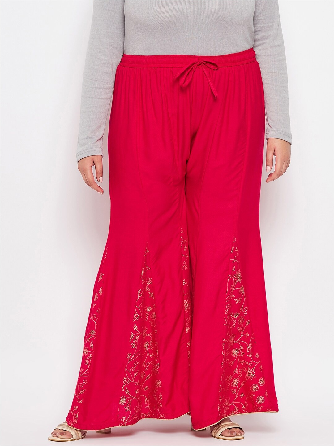 

CLORA CREATION PLUS Women Ethnic Motifs Printed Flared Palazzos, Red