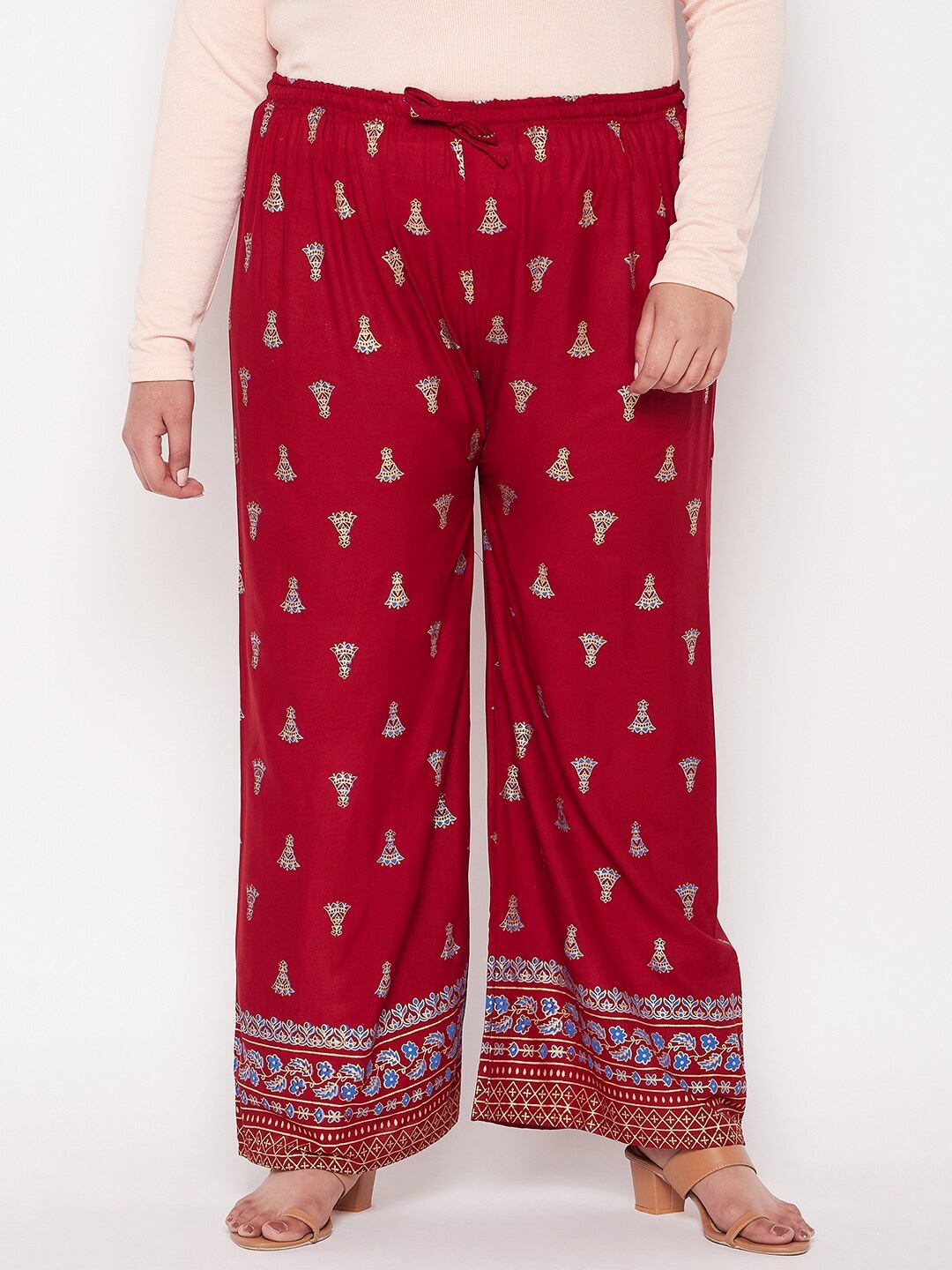

CLORA CREATION PLUS Women Ethnic Motifs Printed Widr Leg Palazzos, Maroon