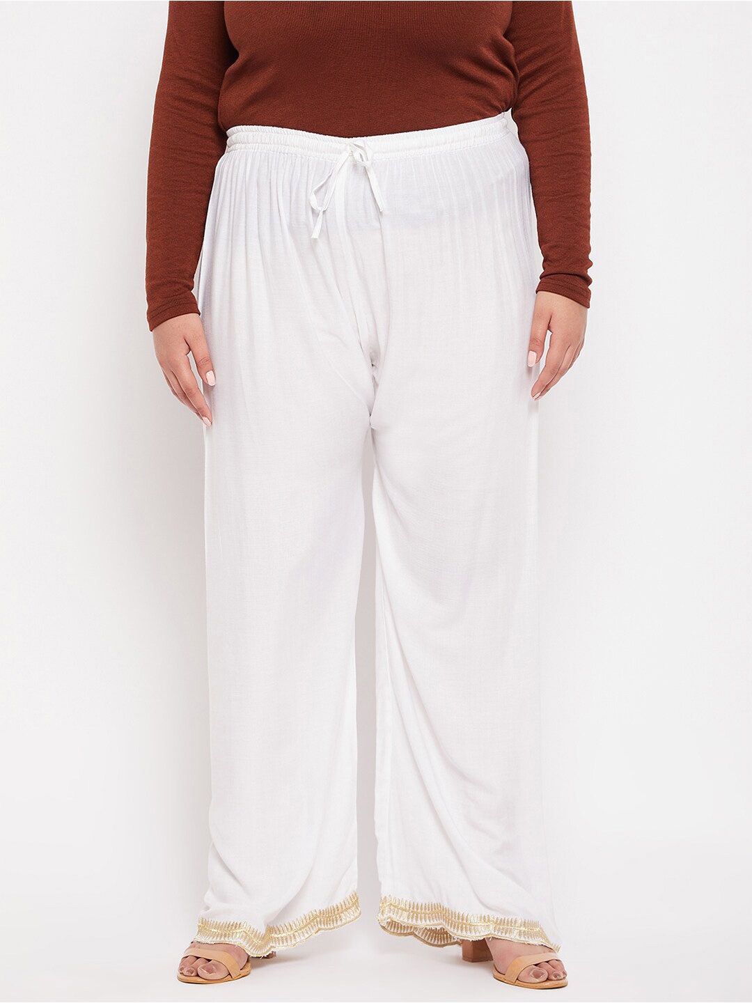 

CLORA CREATION PLUS Women Hem Design Straight Fit Palazzos, White