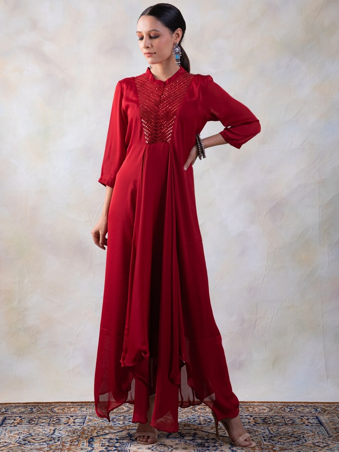 

baidehi Embellished A-line Maxi Ethnic Dress, Red