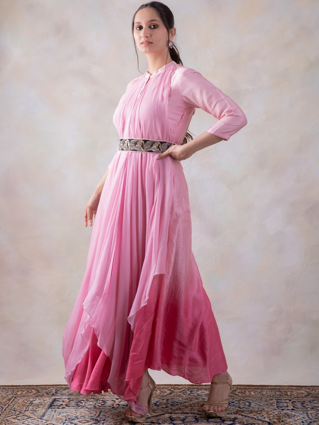 

baidehi Layered A-line Maxi Ethnic Dresses, Pink