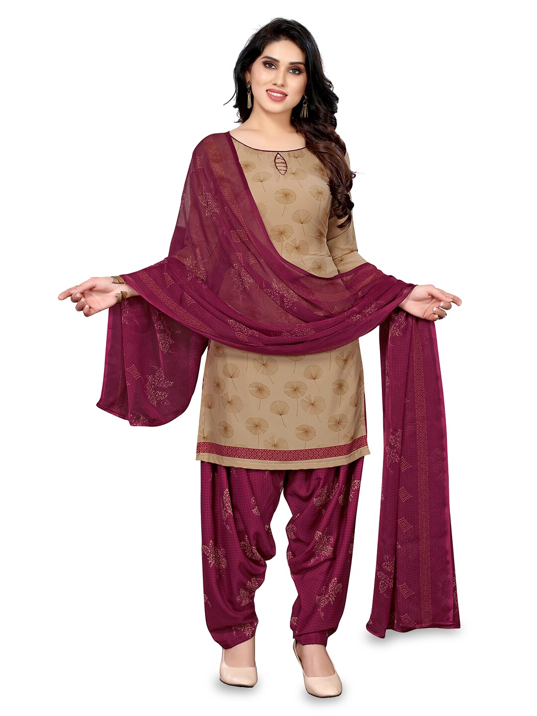 

KALINI Floral Printed Unstitched Dress Material, Beige