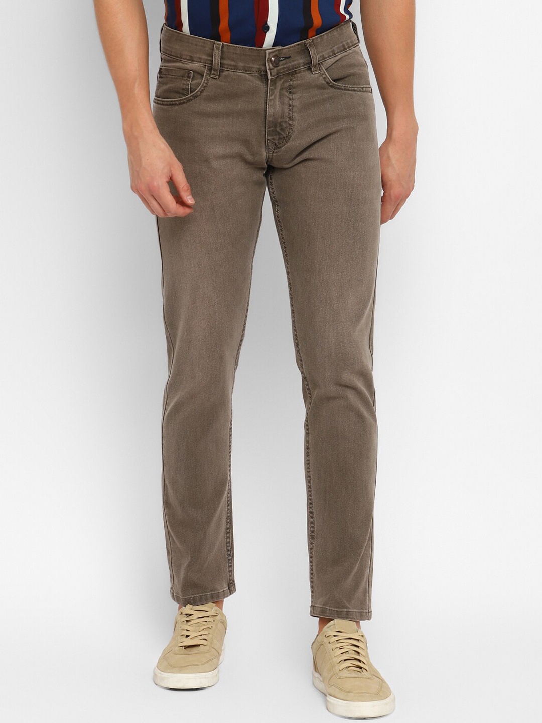 

Routeen Men Mid-Rise Jean Slim Fit Light Fade Stretchable Jeans, Olive