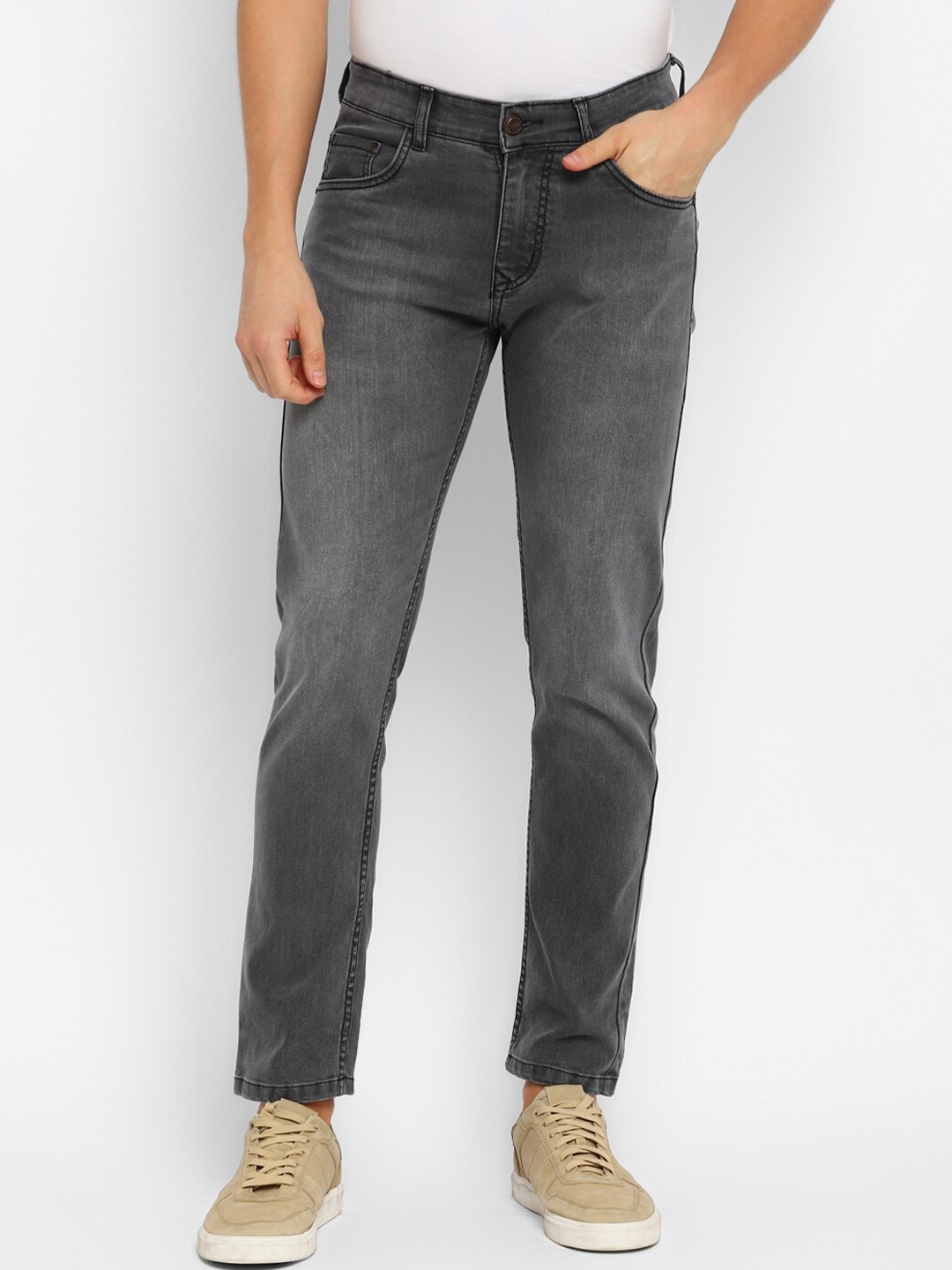 

Routeen Men Mid-Rise Jean Slim Fit Heavy Fade Stretchable Jeans, Grey