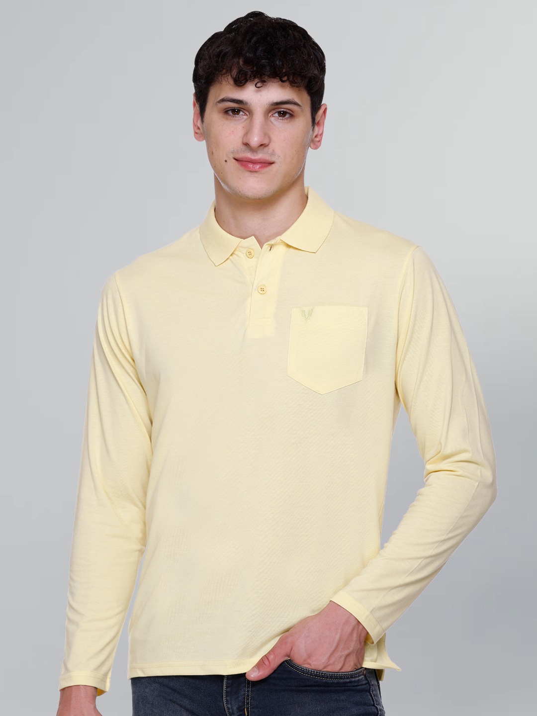 

GODFREY Polo Collar Long Sleeves Cotton T-shirt, Yellow