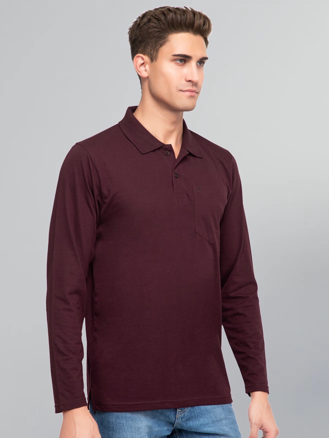 

GODFREY Polo Collar Long Sleeves Cotton T-shirt, Burgundy