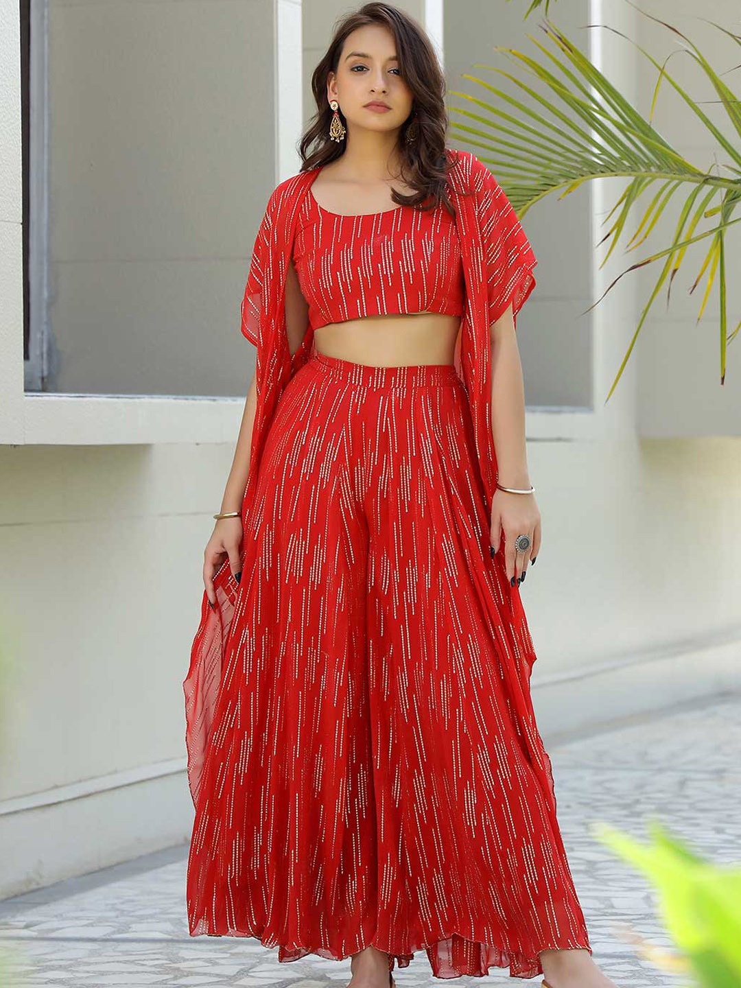 

Lirose Printed Crop Top with Palazzo, Red