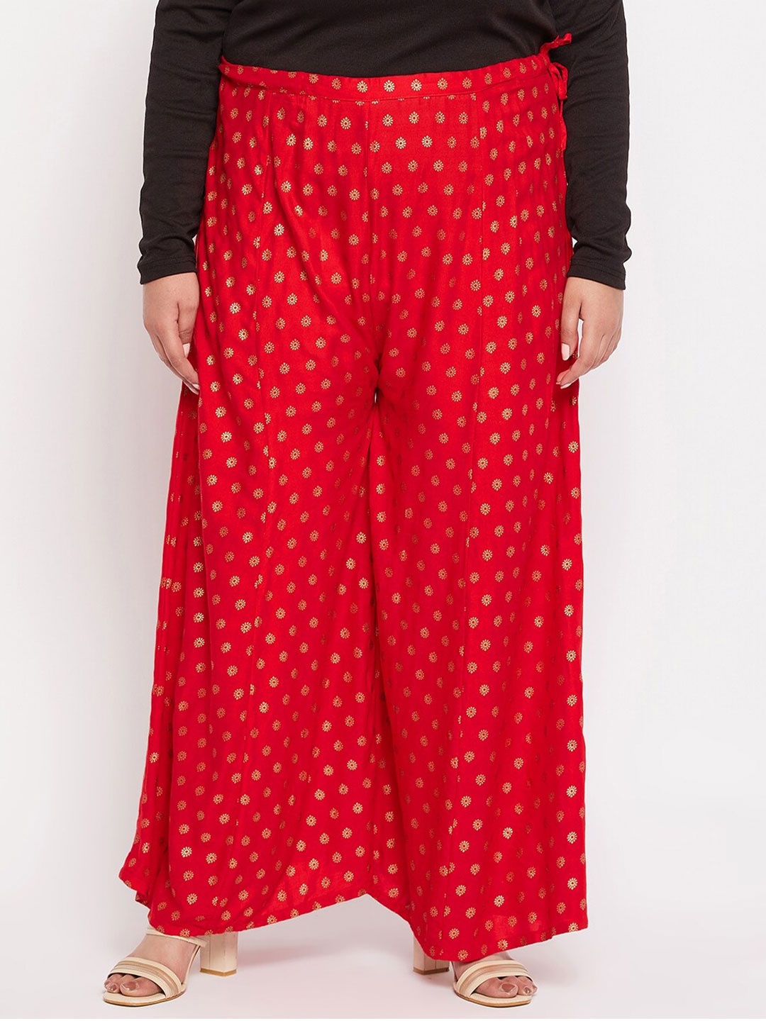 

CLORA CREATION PLUS Ethnic Motifs Printed Flared Palazzos, Red