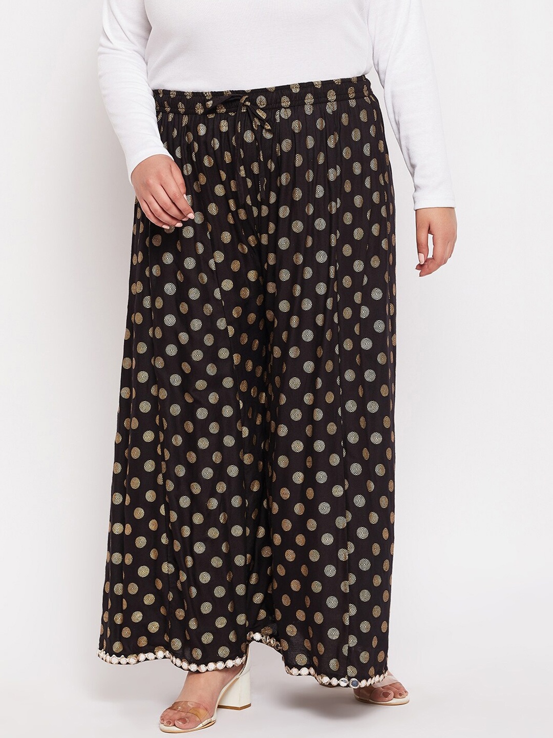 

CLORA CREATION PLUS Women Printed Flared Palazzos, Black