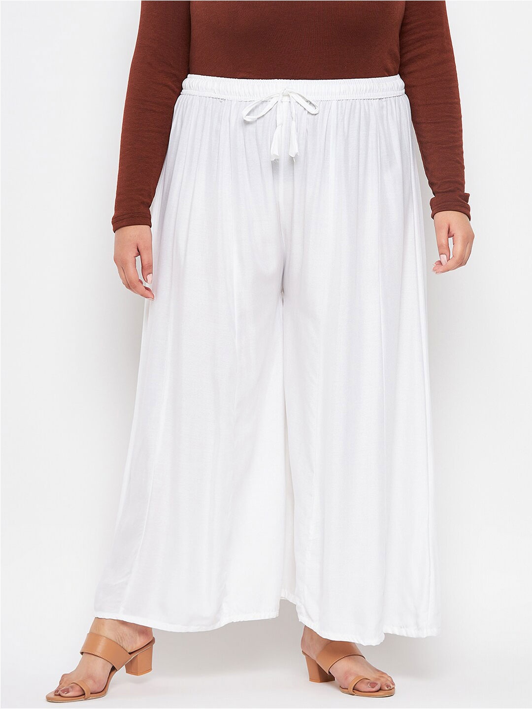 

CLORA CREATION PLUS Women Flared Palazzos, White