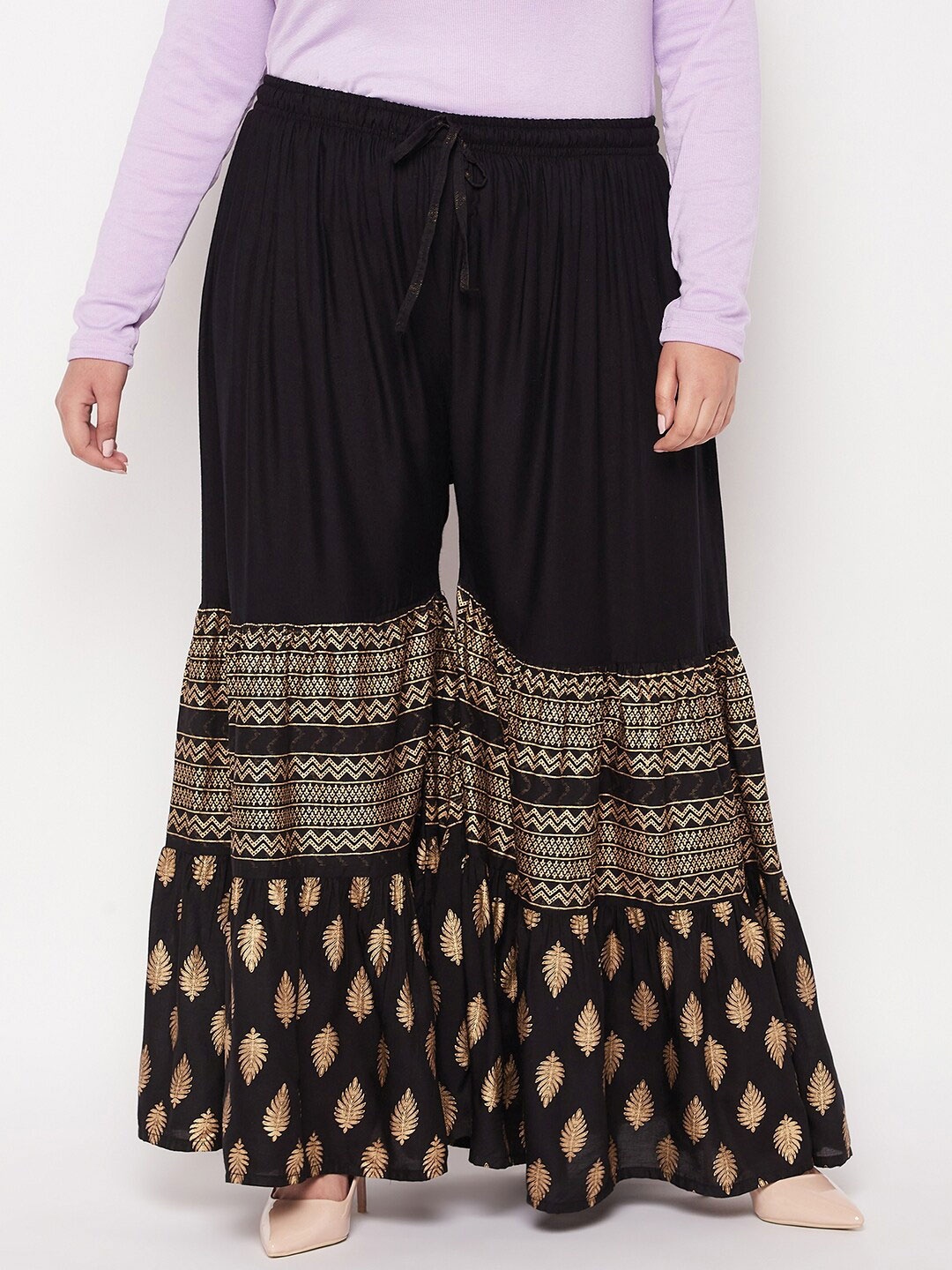 

CLORA CREATION PLUS Women Ethnic Motifs Printed Flared Sharara, Black
