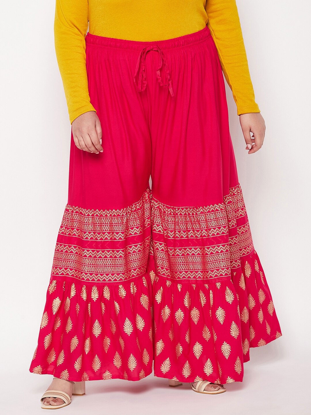 CLORA CREATION PLUS Women Ethnic Motifs Printed Flared Palazzos, Magenta