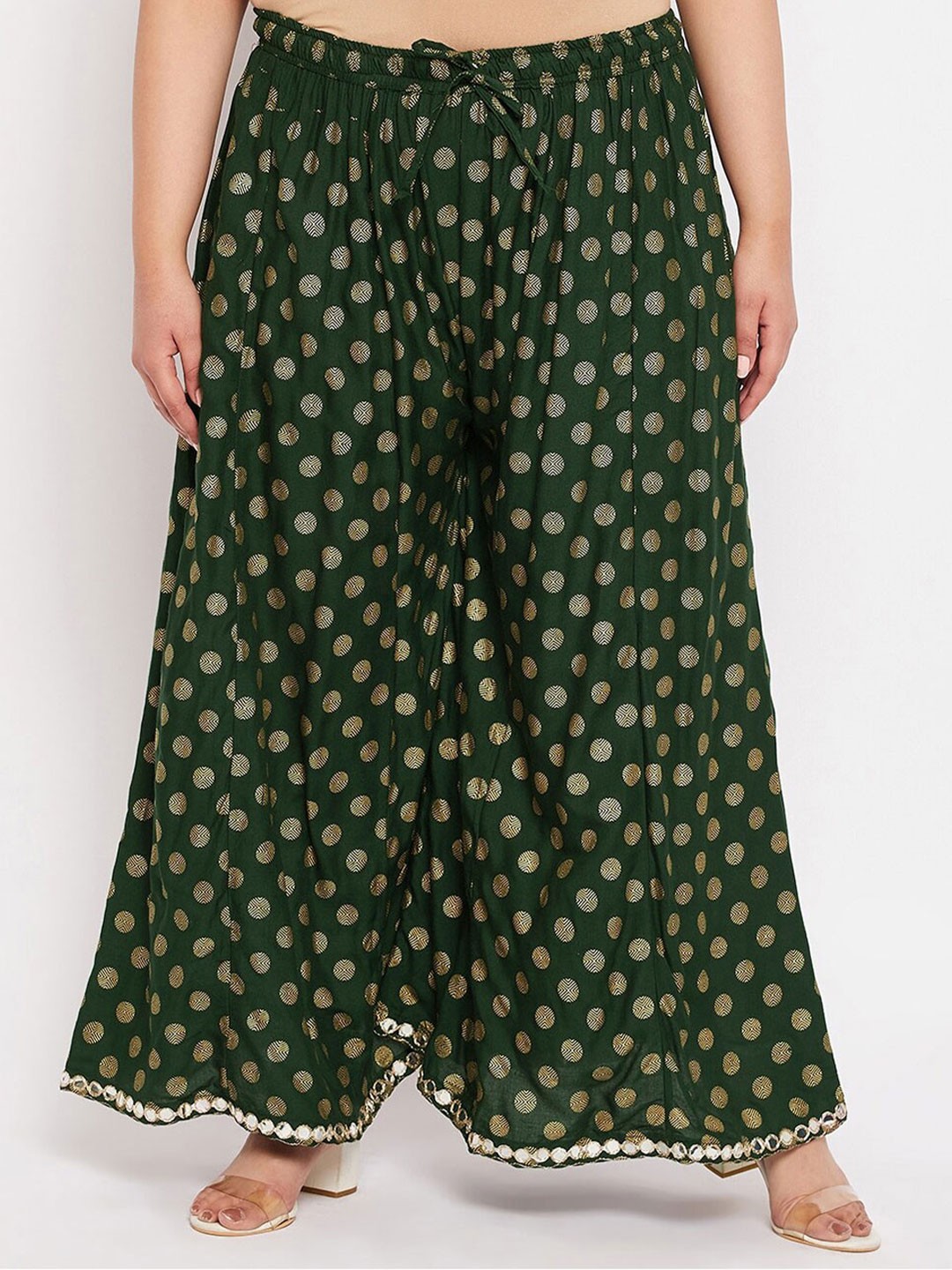 

CLORA CREATION PLUS Women Plus Size Printed Flared Palazzos, Green