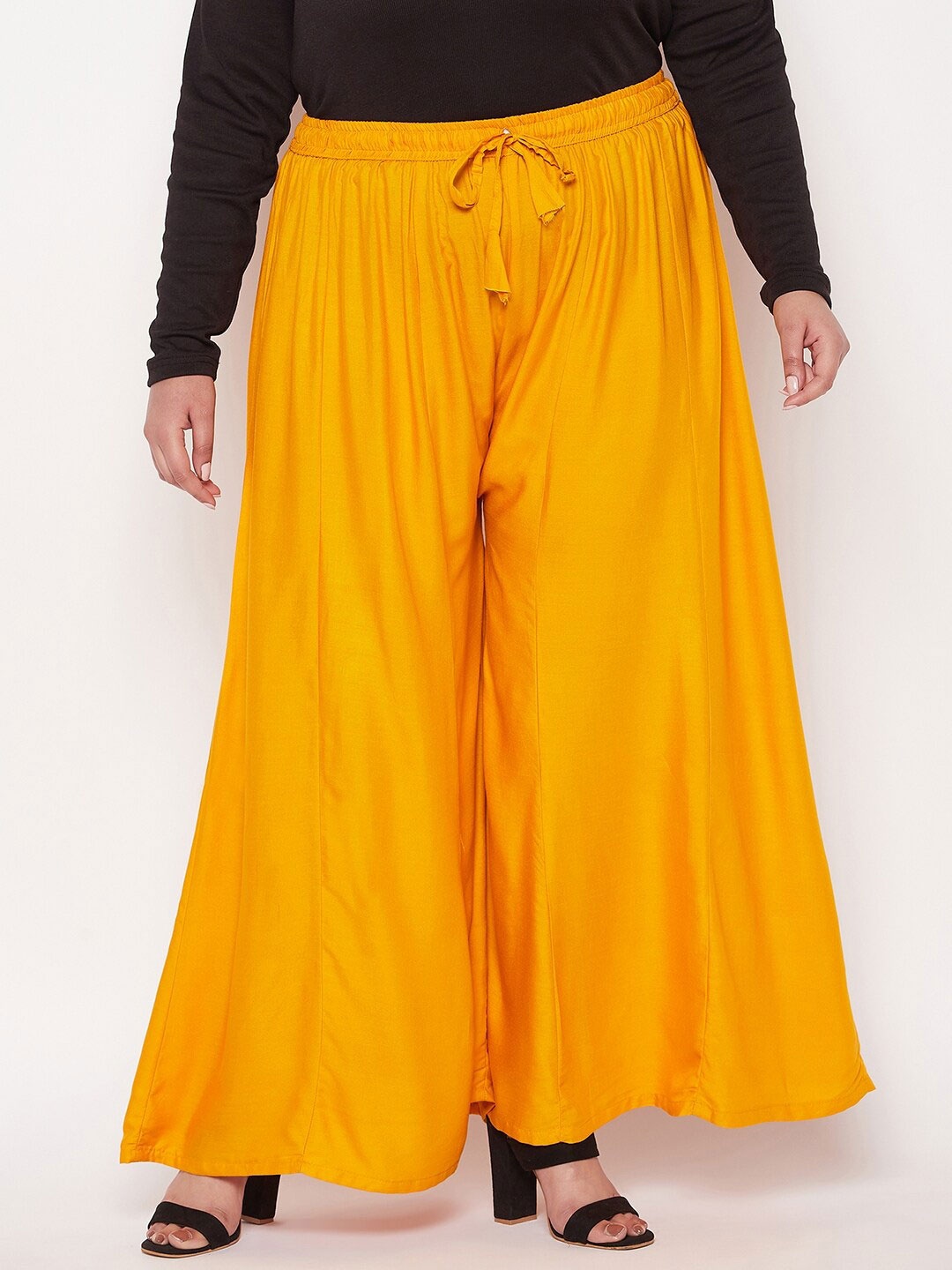 

CLORA CREATION PLUS Women Flared Palazzos, Mustard