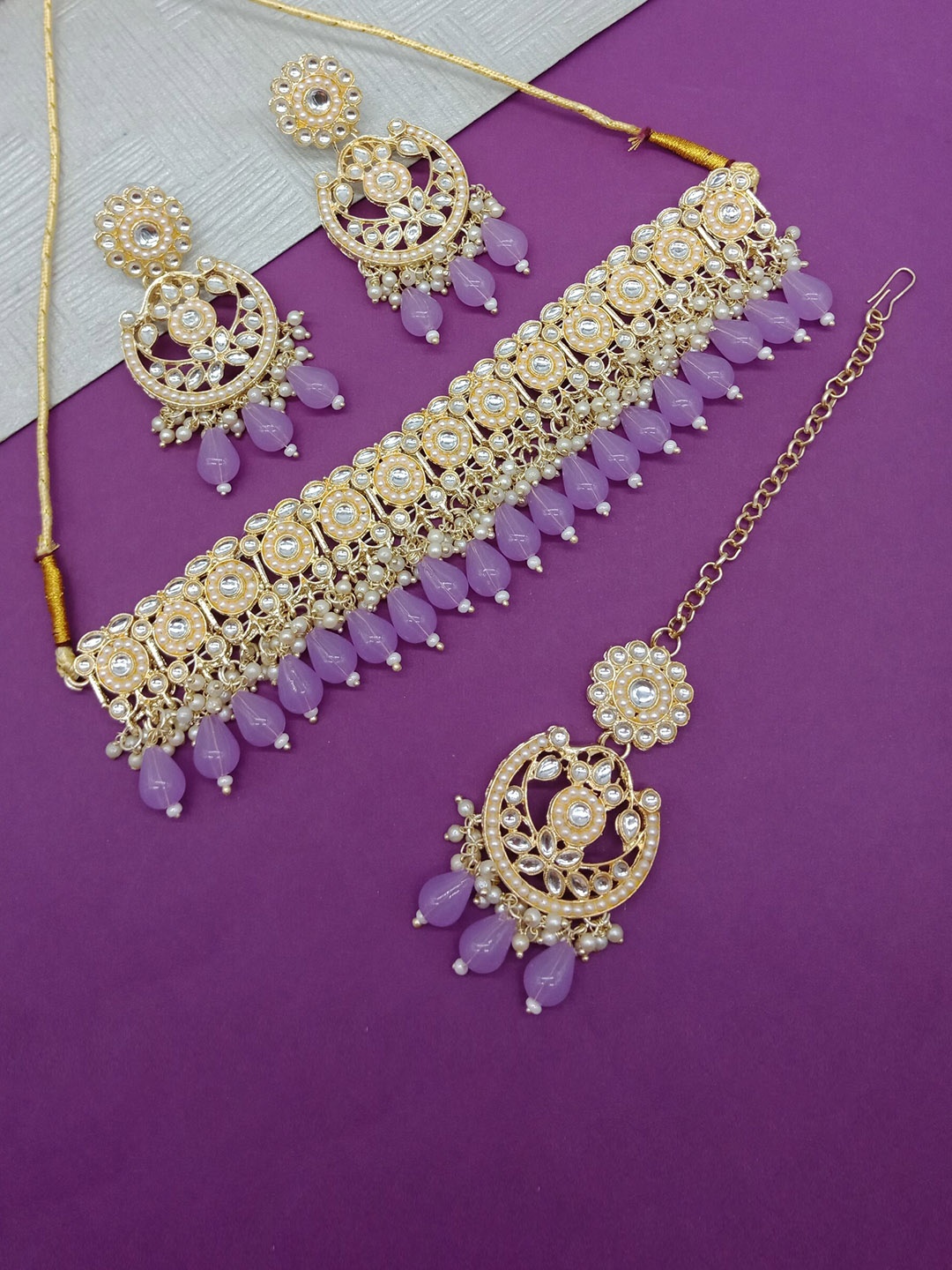 

AASHISH IMITATION Gold-Plated Stone Studded & Beaded Jewellery Set