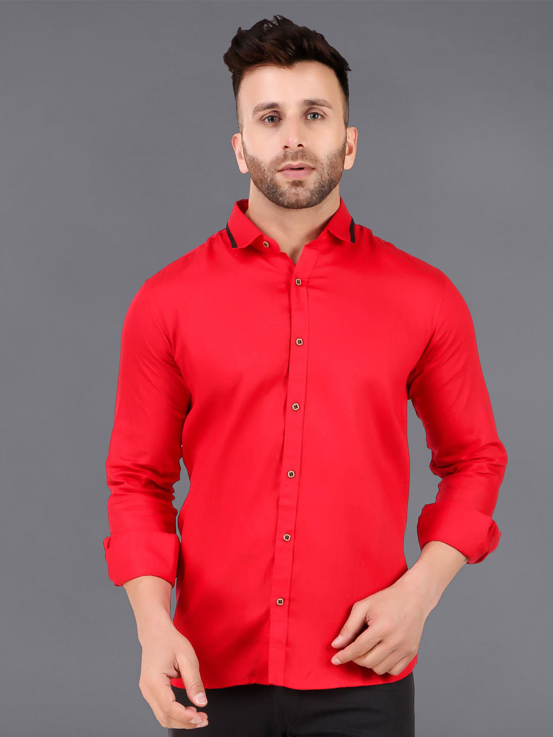 

ADWYN PETER Spread Collar Cotton Casual Shirt, Red