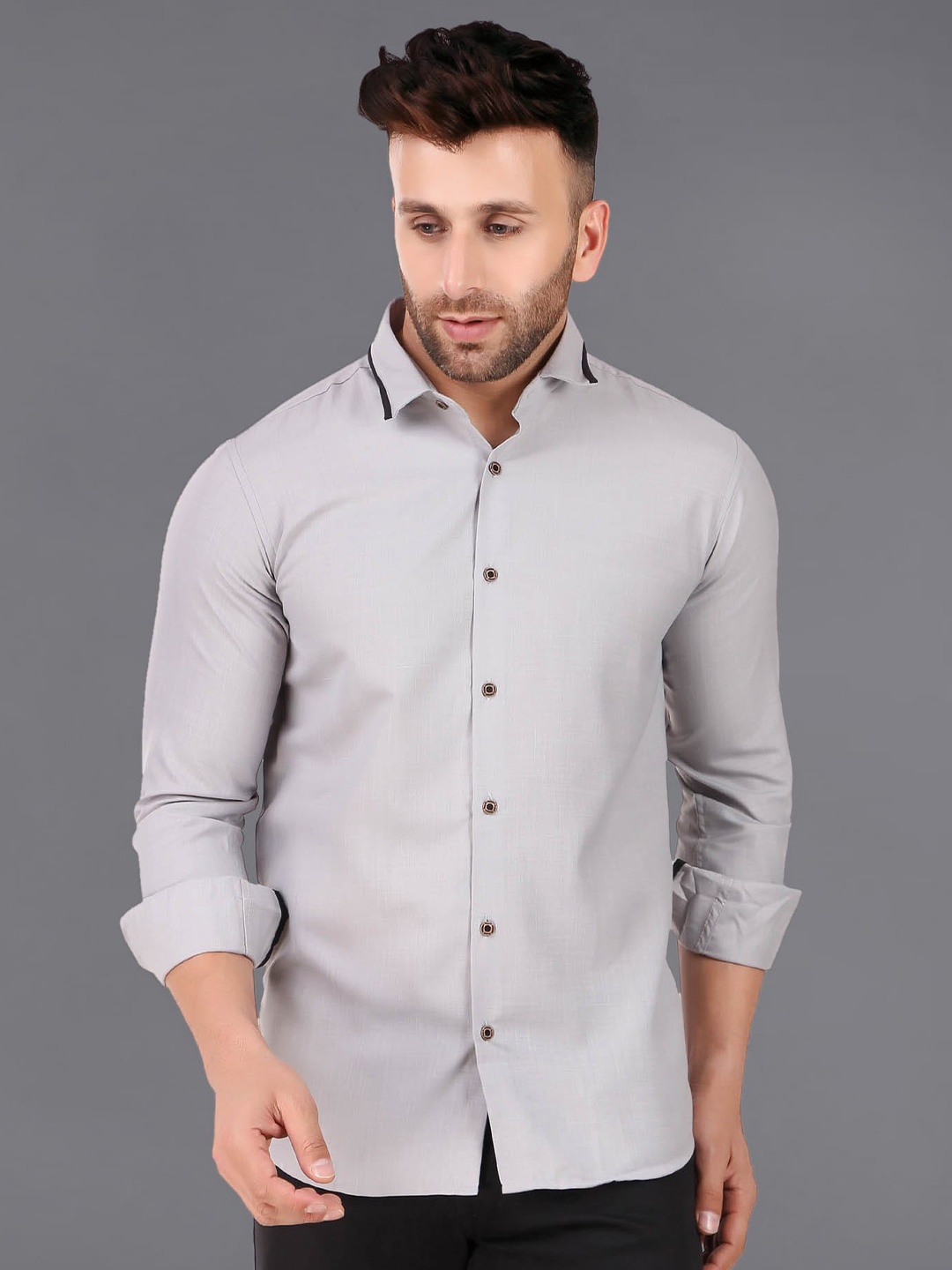 

ADWYN PETER Shirt Collar Cotton Casual Shirt, Grey