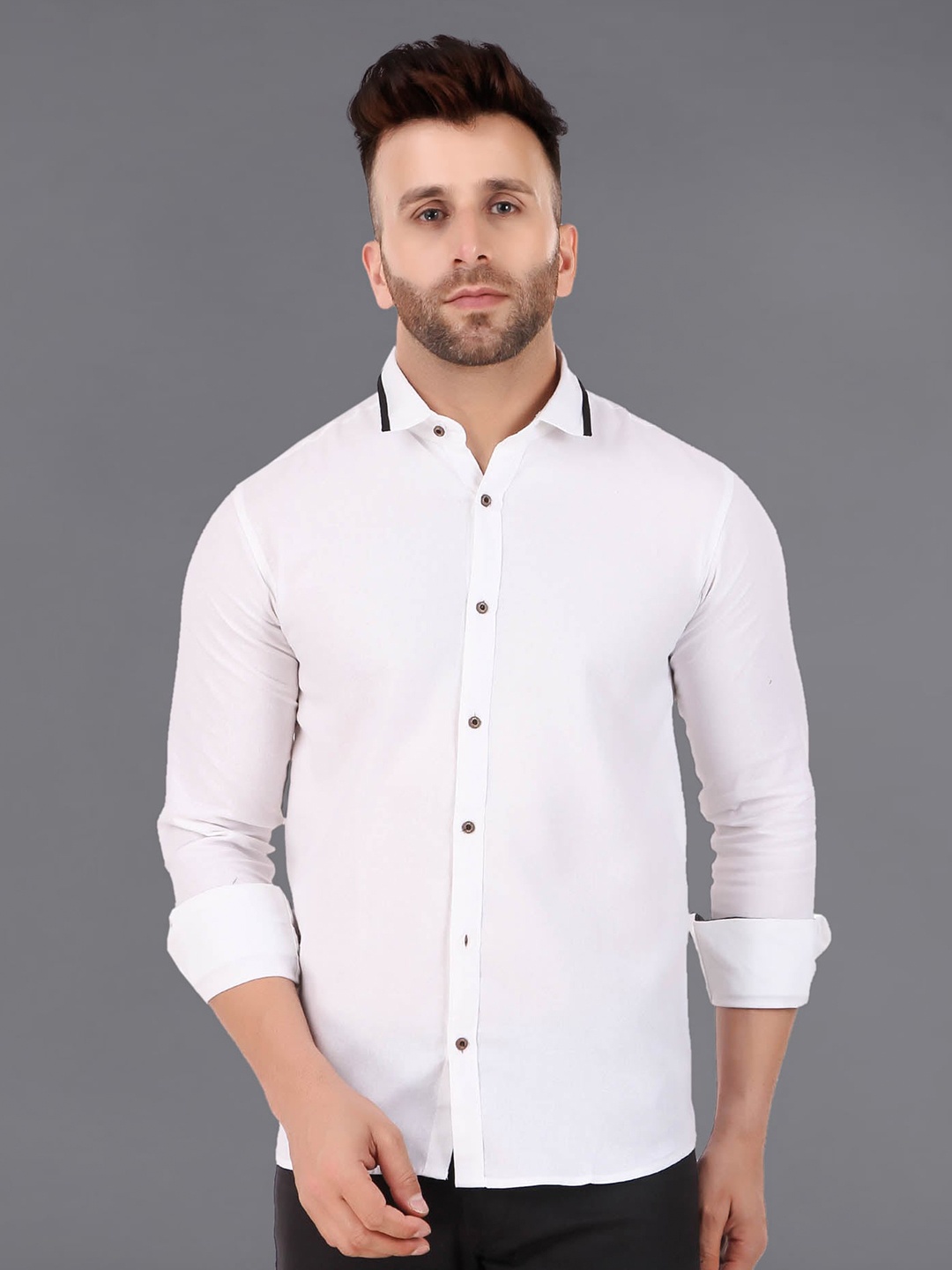 

ADWYN PETER Shirt Collar Cotton Casual Shirt, White
