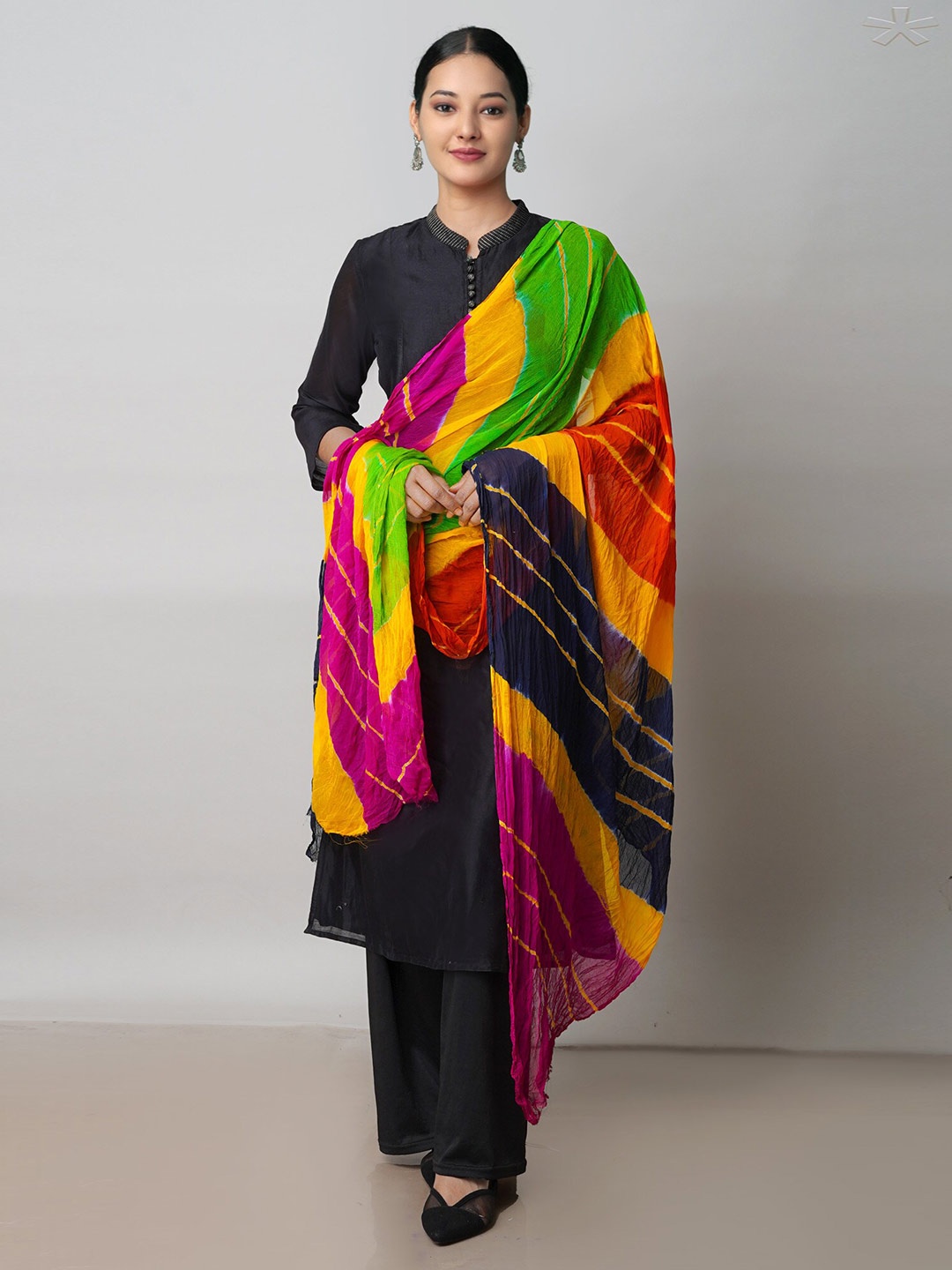 

Unnati Silks Tie & Dye Bandhani Printed Chiffon Silk Dupatta, Green