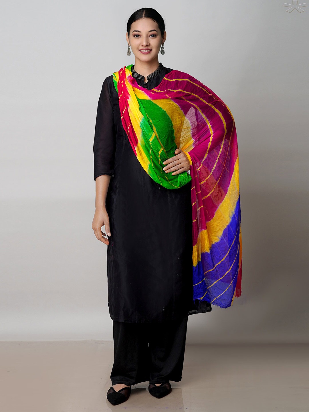 

Unnati Silks Striped Tie & Dye Chiffon Silk Dupatta, Pink