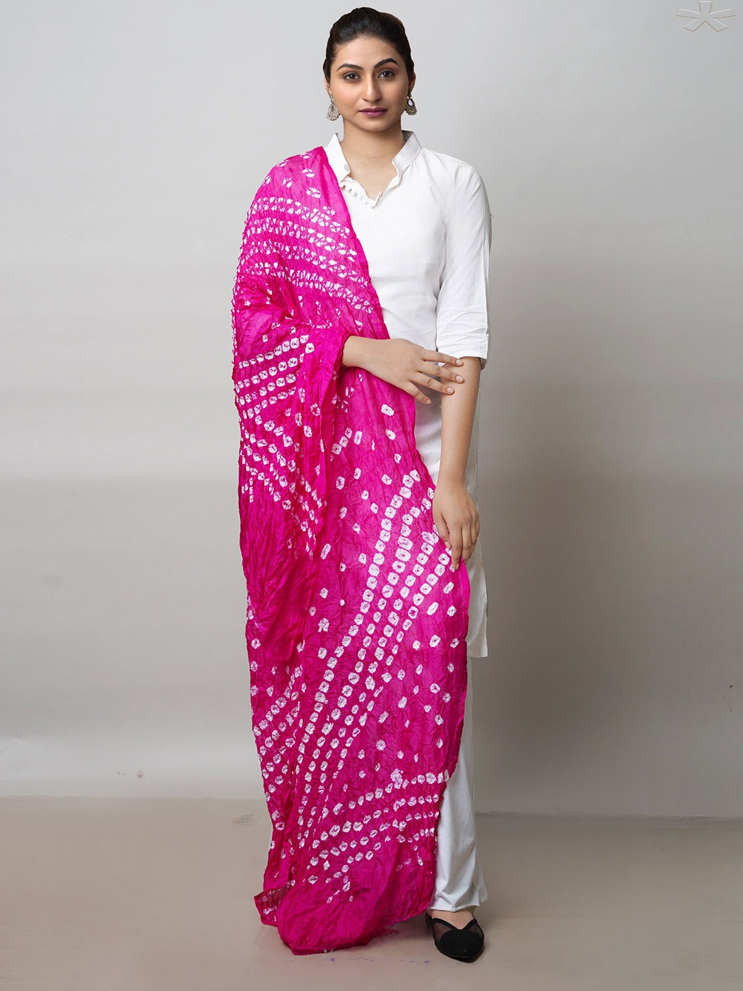 

Unnati Silks Bandhani Printed Silk Dupatta, Pink
