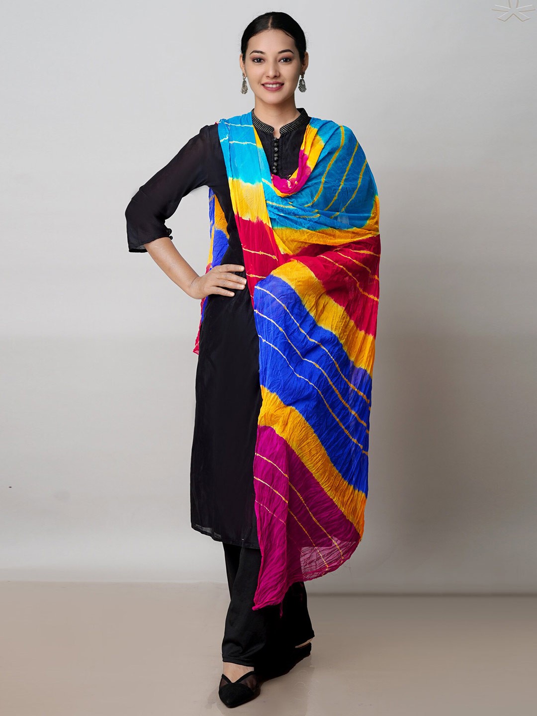 

Unnati Silks Leheriya Tie & Dyed Silk Dupatta, Blue