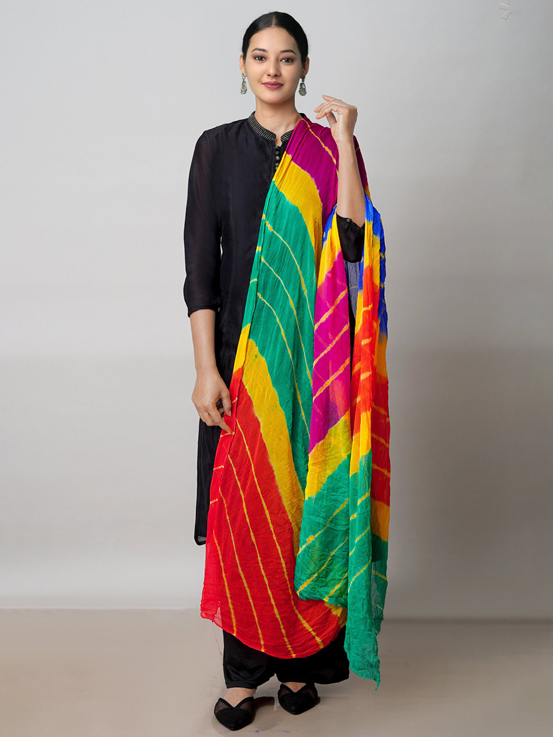 

Unnati Silks Leheriya Printed Silk Dupatta, Green