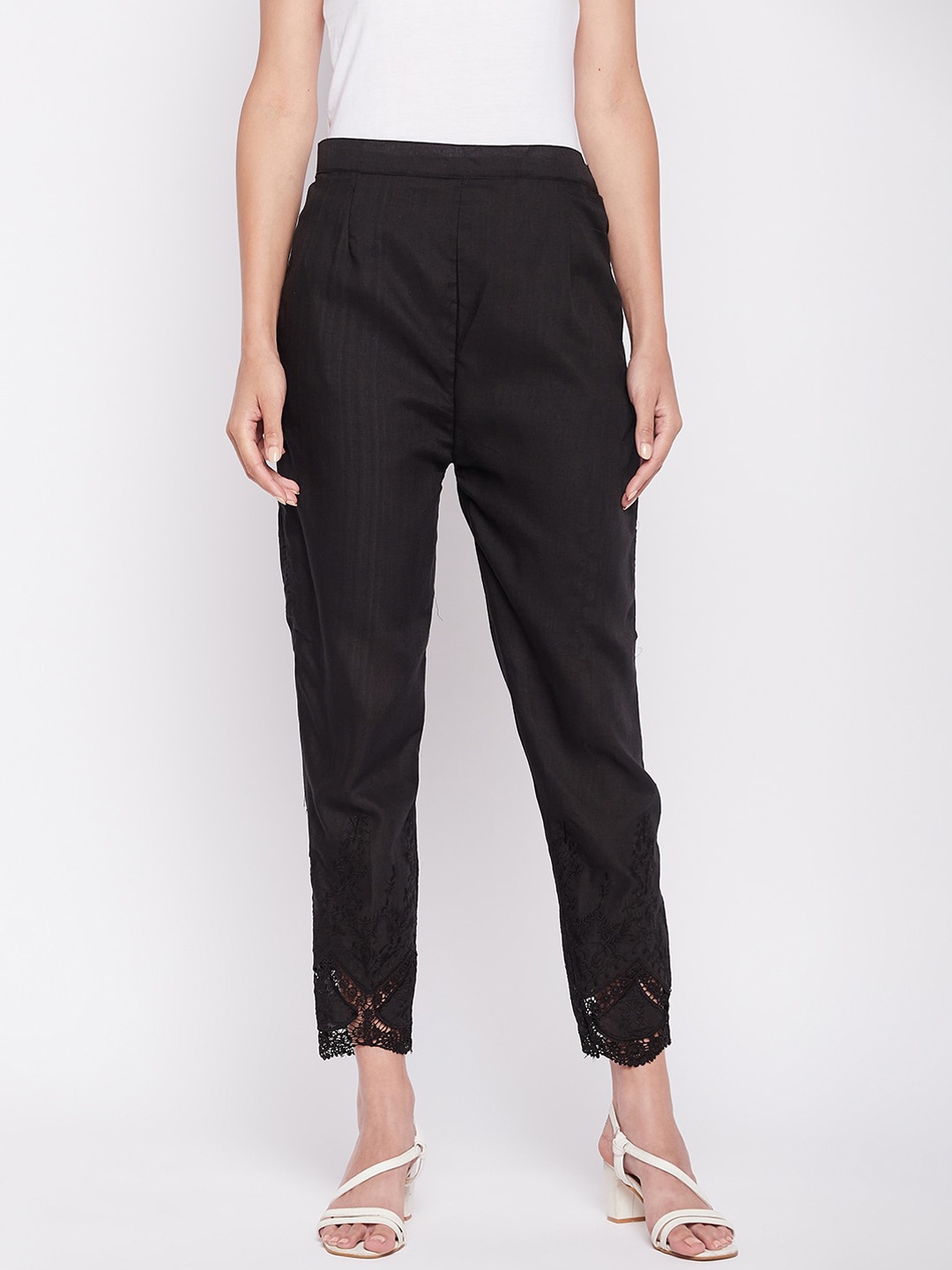 

CLORA CREATION PLUS Women Cotton Smart Easy Wash Trousers, Black