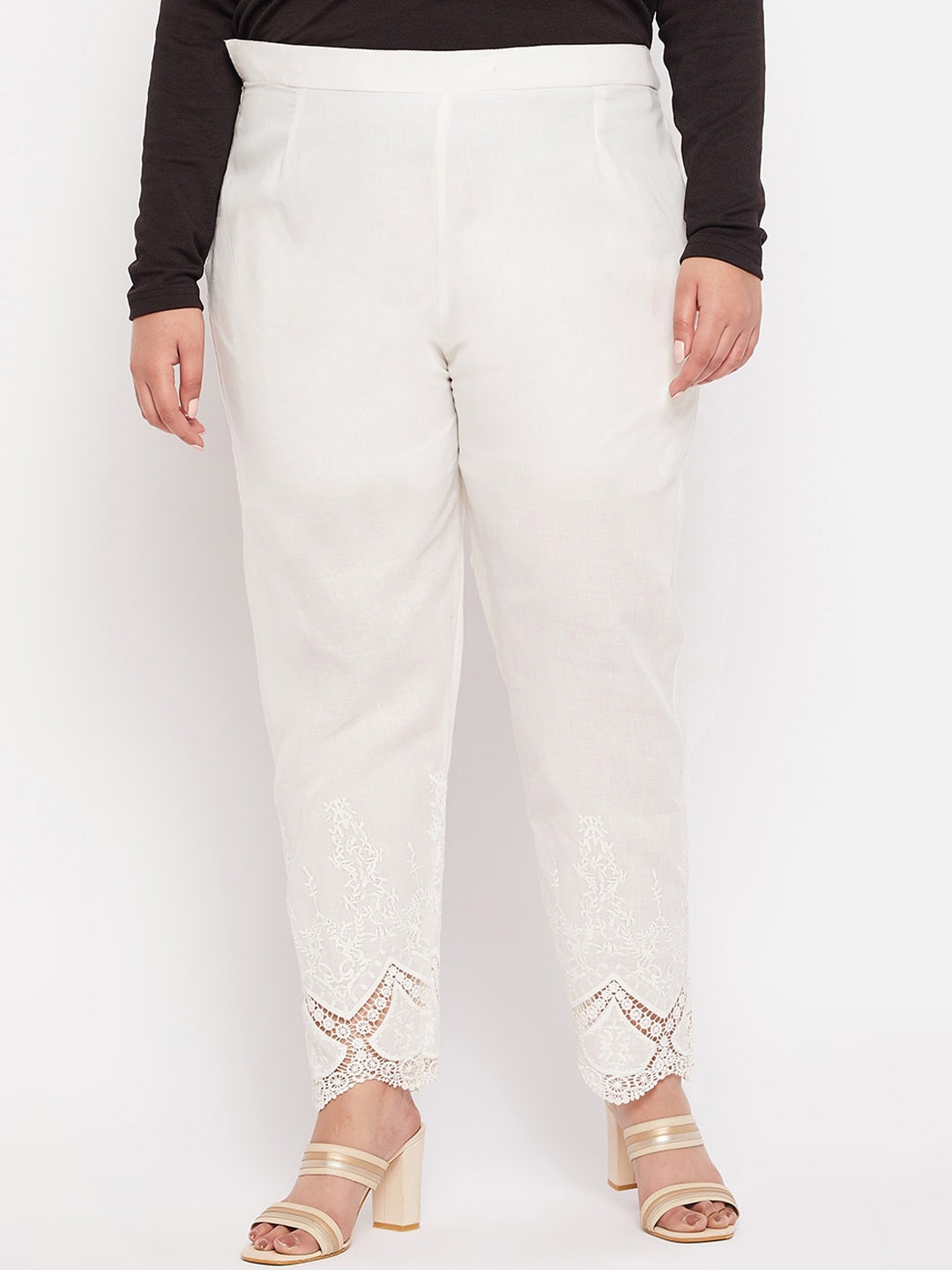 

CLORA CREATION PLUS Women Smart Easy Wash Cotton Trousers, Off white