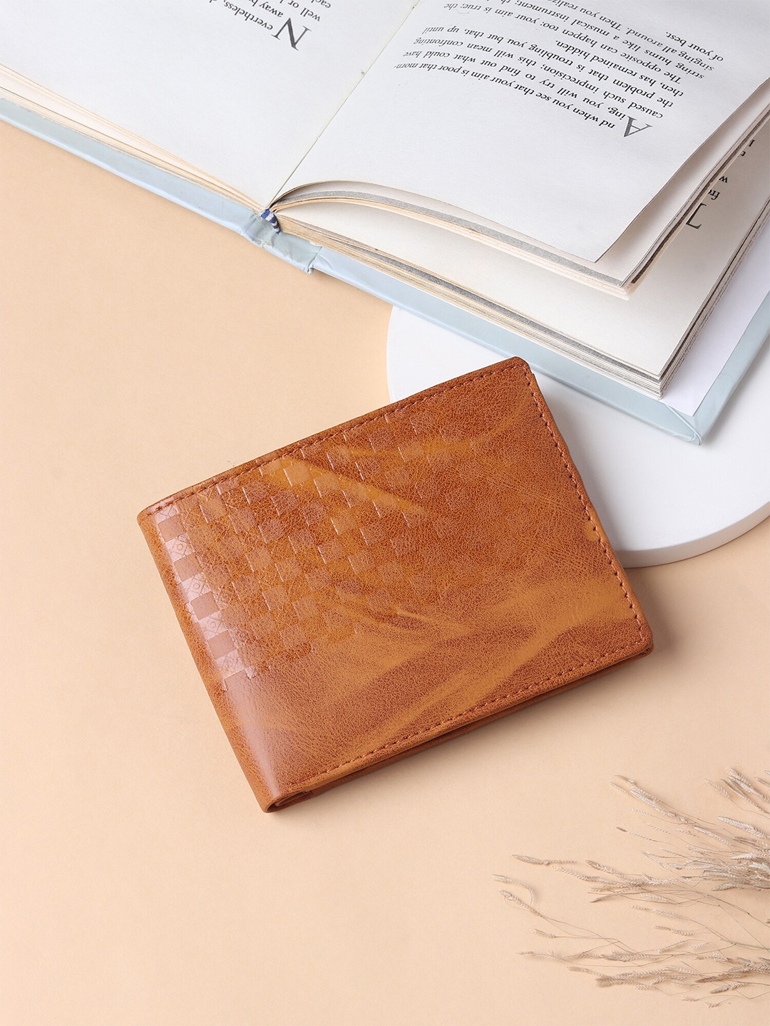 

HENEDA Men Tan Textured Two Fold Wallet