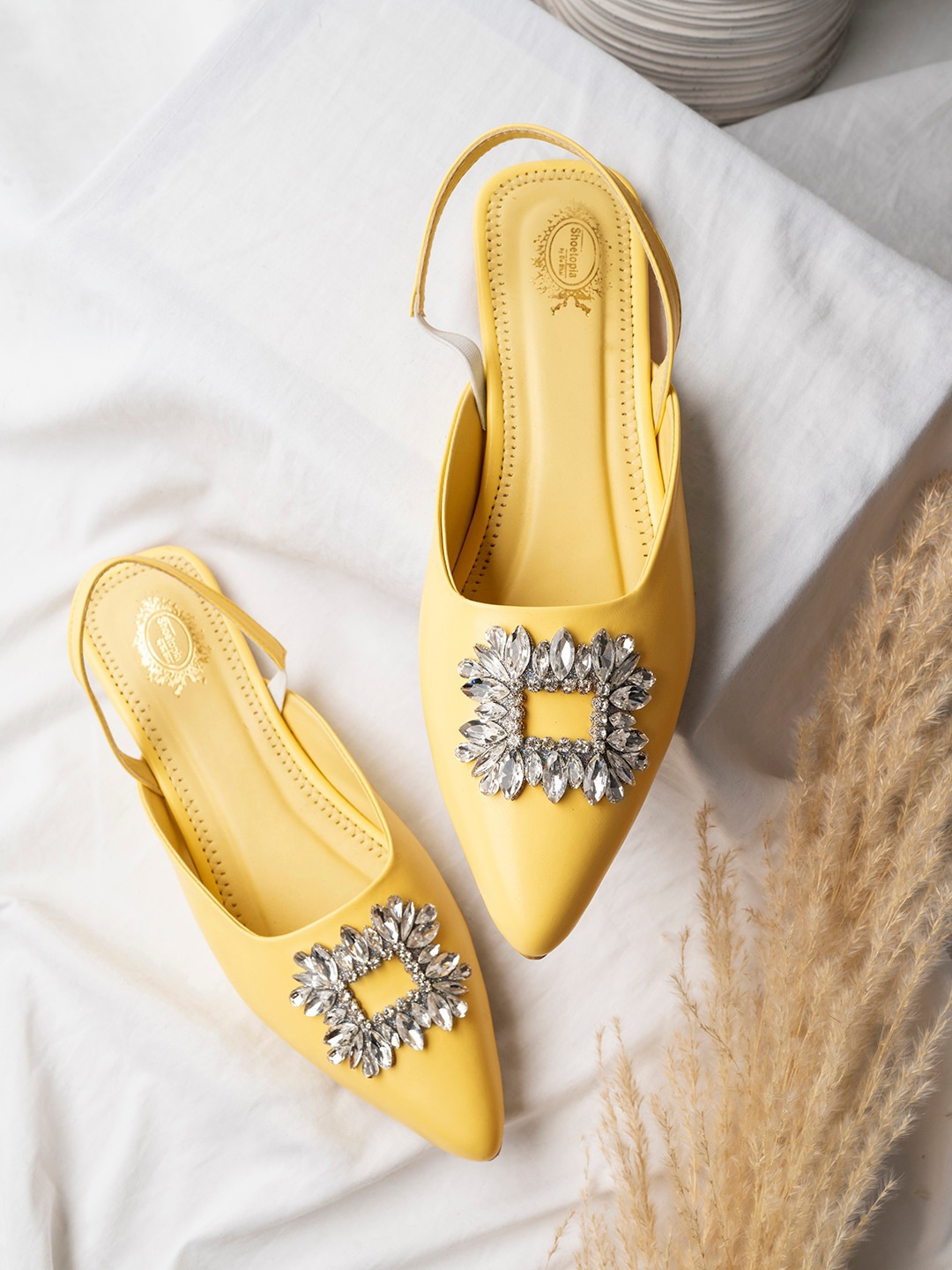 

Shoetopia Embellished Pointed Toe Mules, Yellow