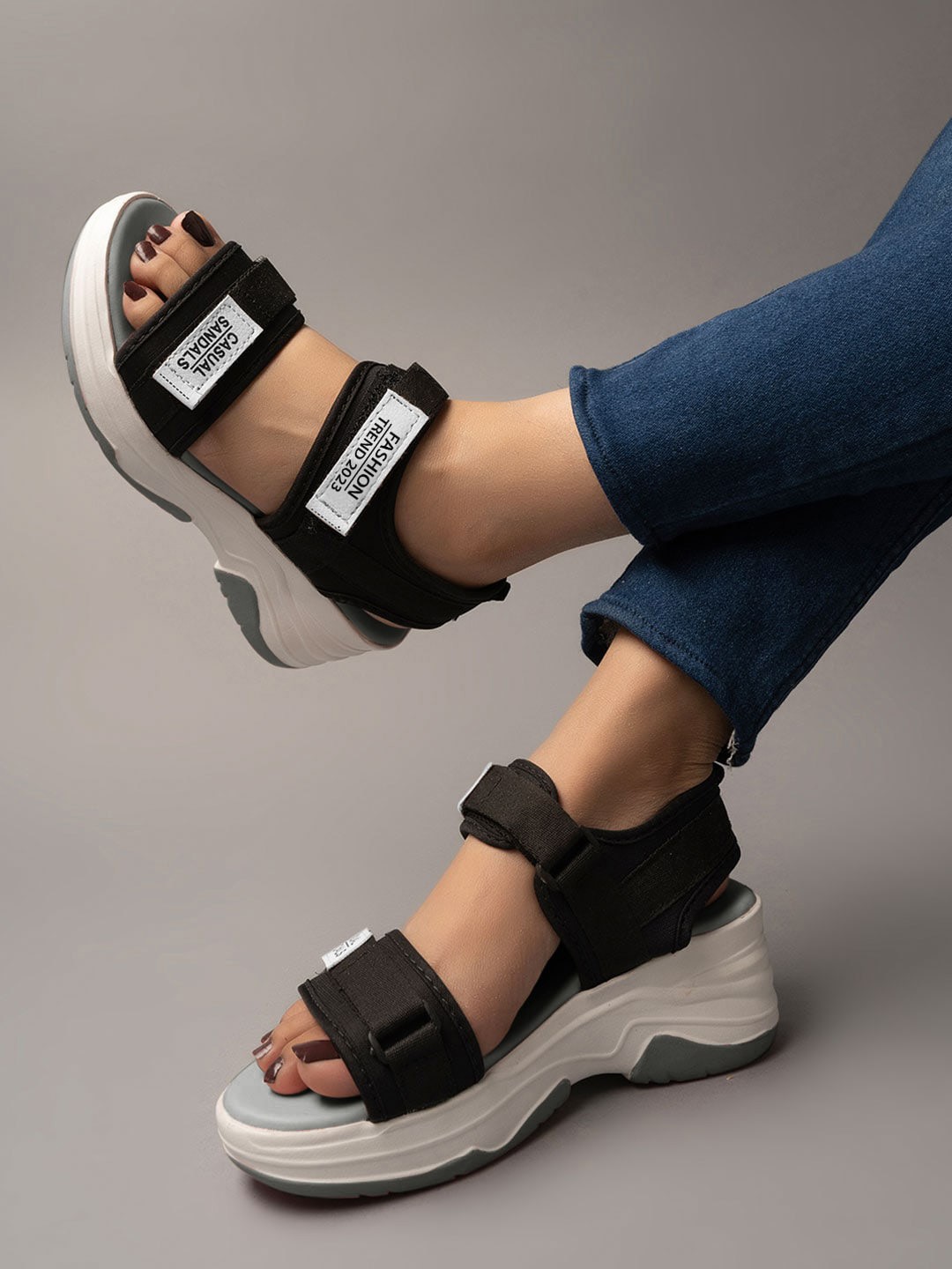 

Shoetopia Colourblocked Block Heels, Grey