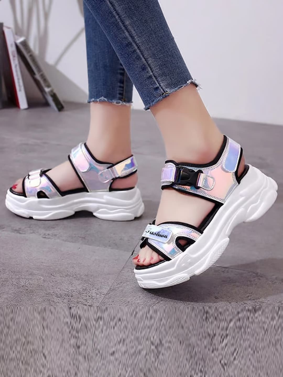 

Shoetopia Platform Heels With Buckle, Silver