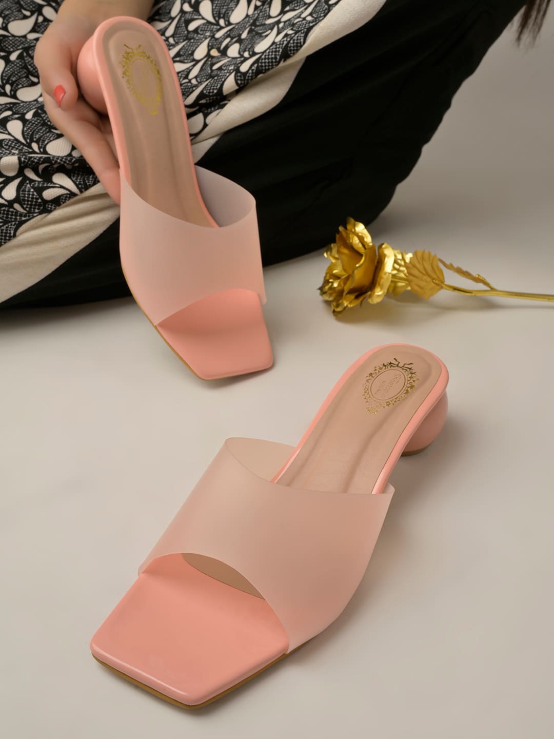 

Shoetopia Square Toe Block Heels, Peach