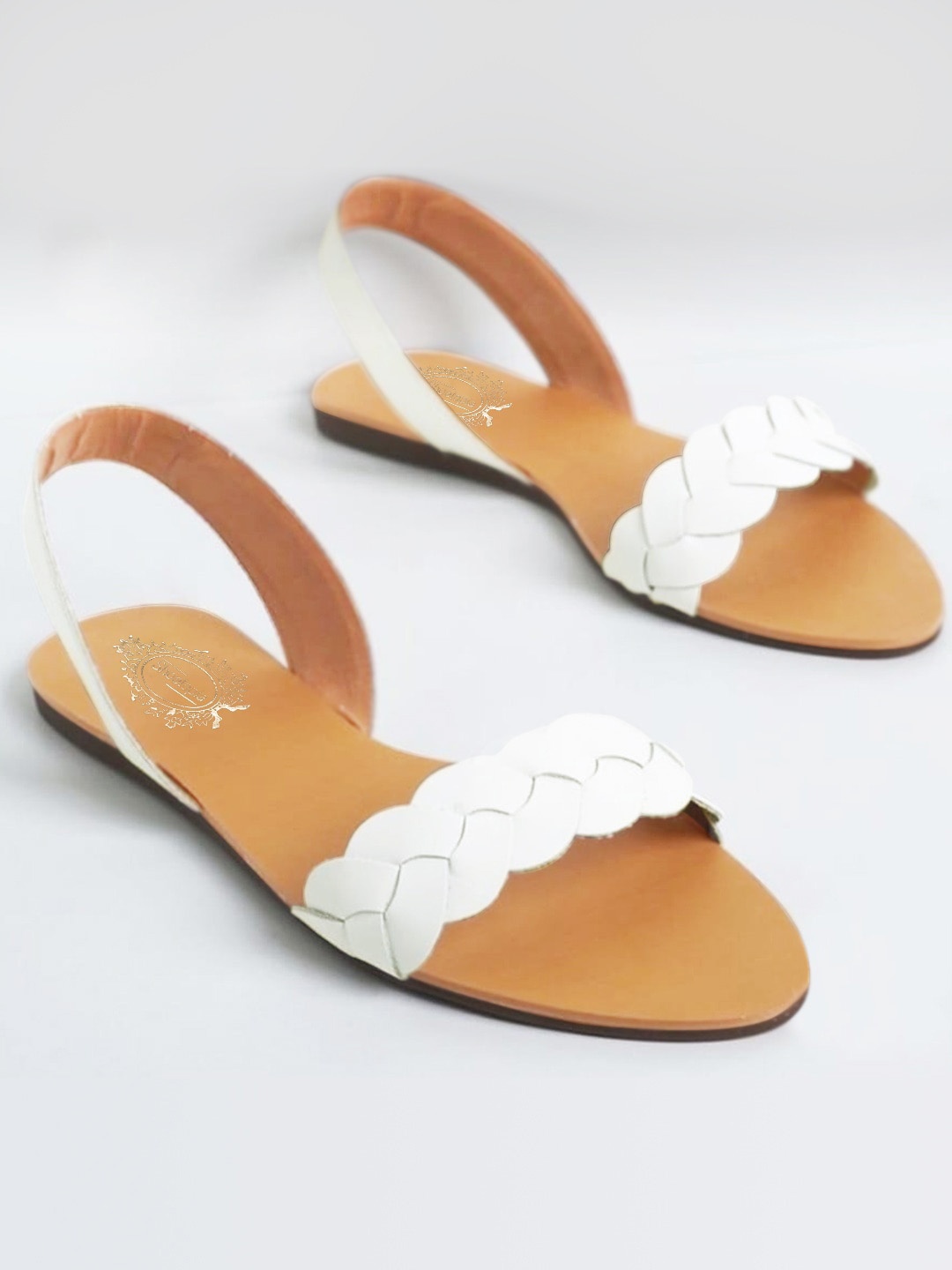 

Shoetopia Girls Braided Open Toe Flats With Backstrap, White