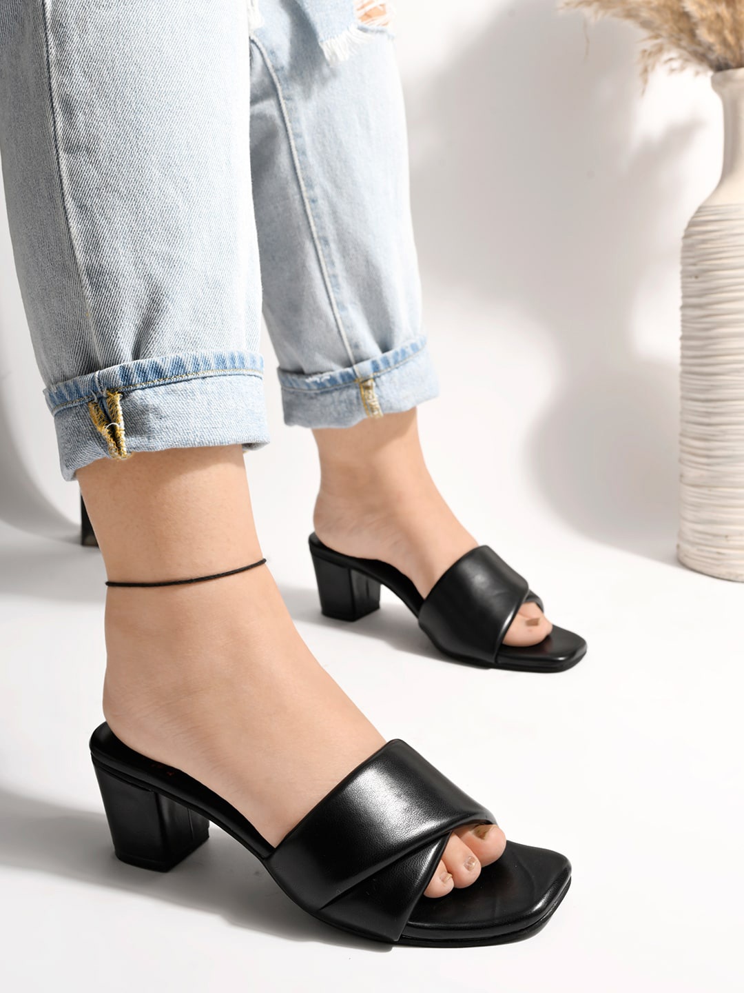 

Shoetopia Open Toe Block Heels, Black