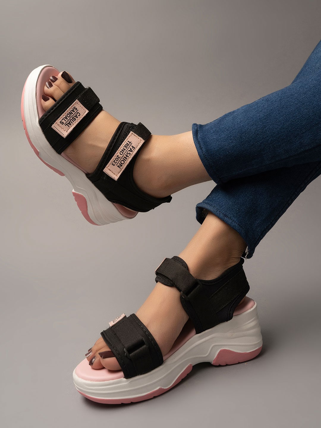 

Shoetopia Colourblocked Wedge Heels, Pink