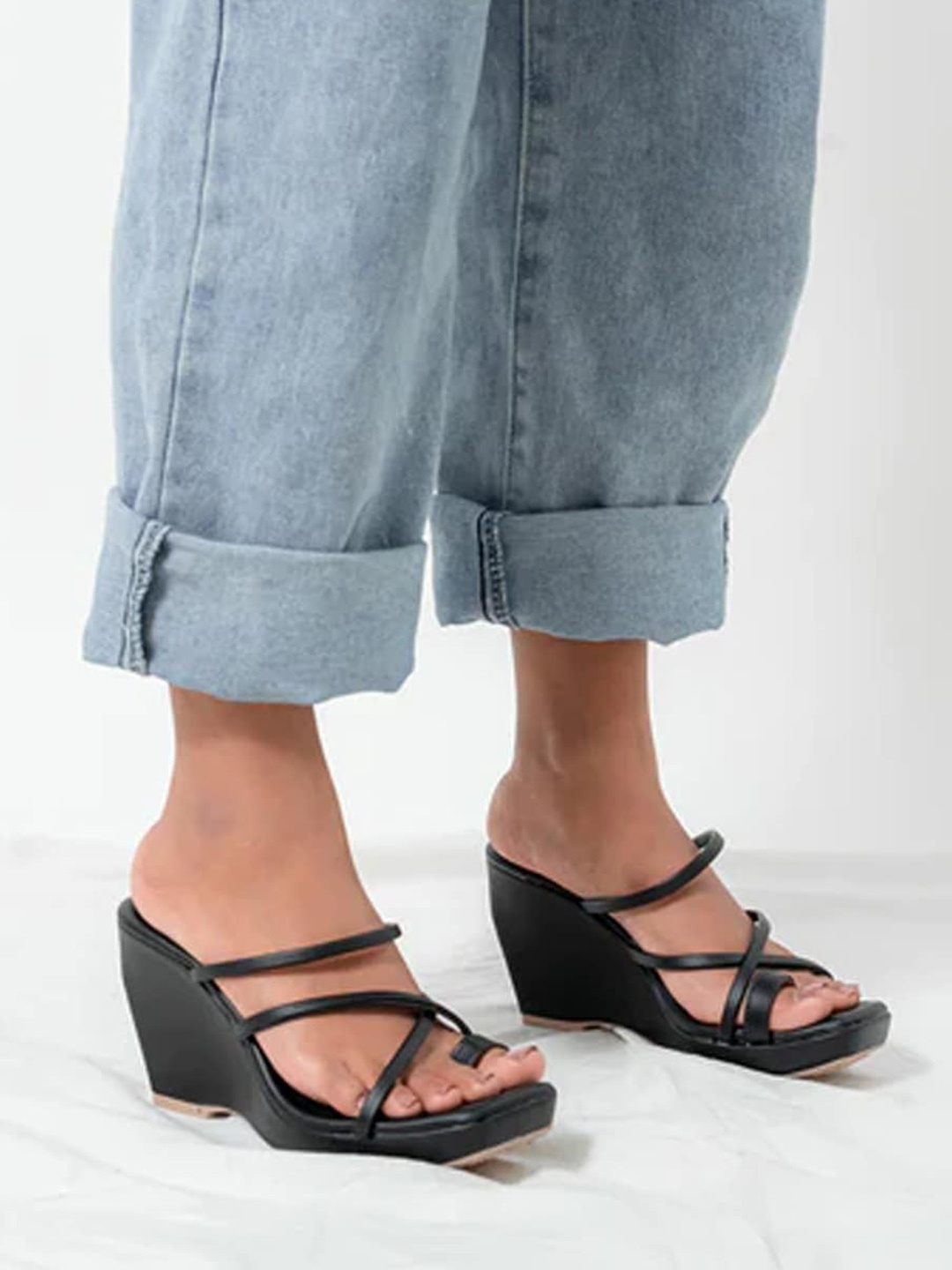 

Shoetopia Open Toe Block Heels, Black