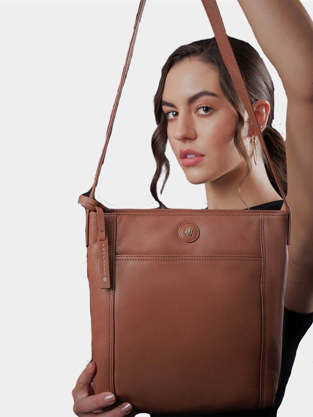 

Tortoise PaulLa Genuine Leather Structured Sling Bag, Tan