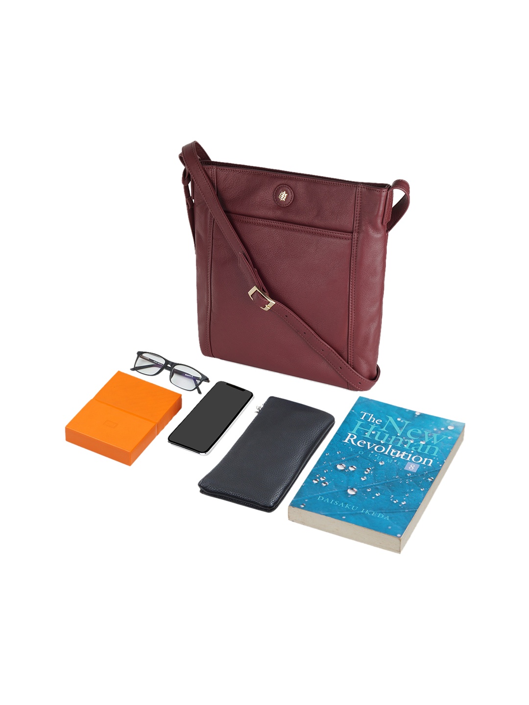 

Tortoise Leather Structured Sling Bag, Maroon