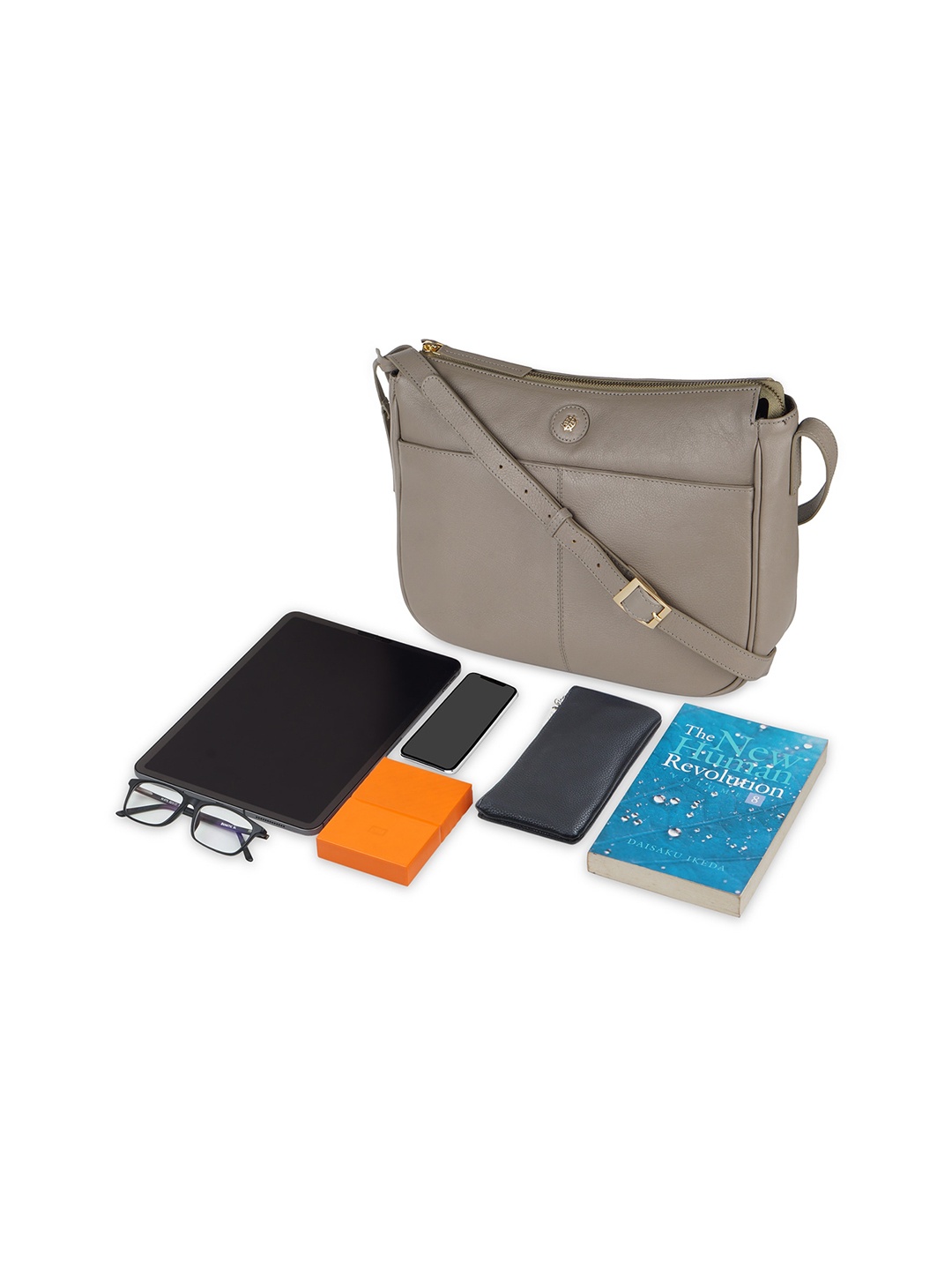 

Tortoise Leather Bucket Sling Bag, Grey